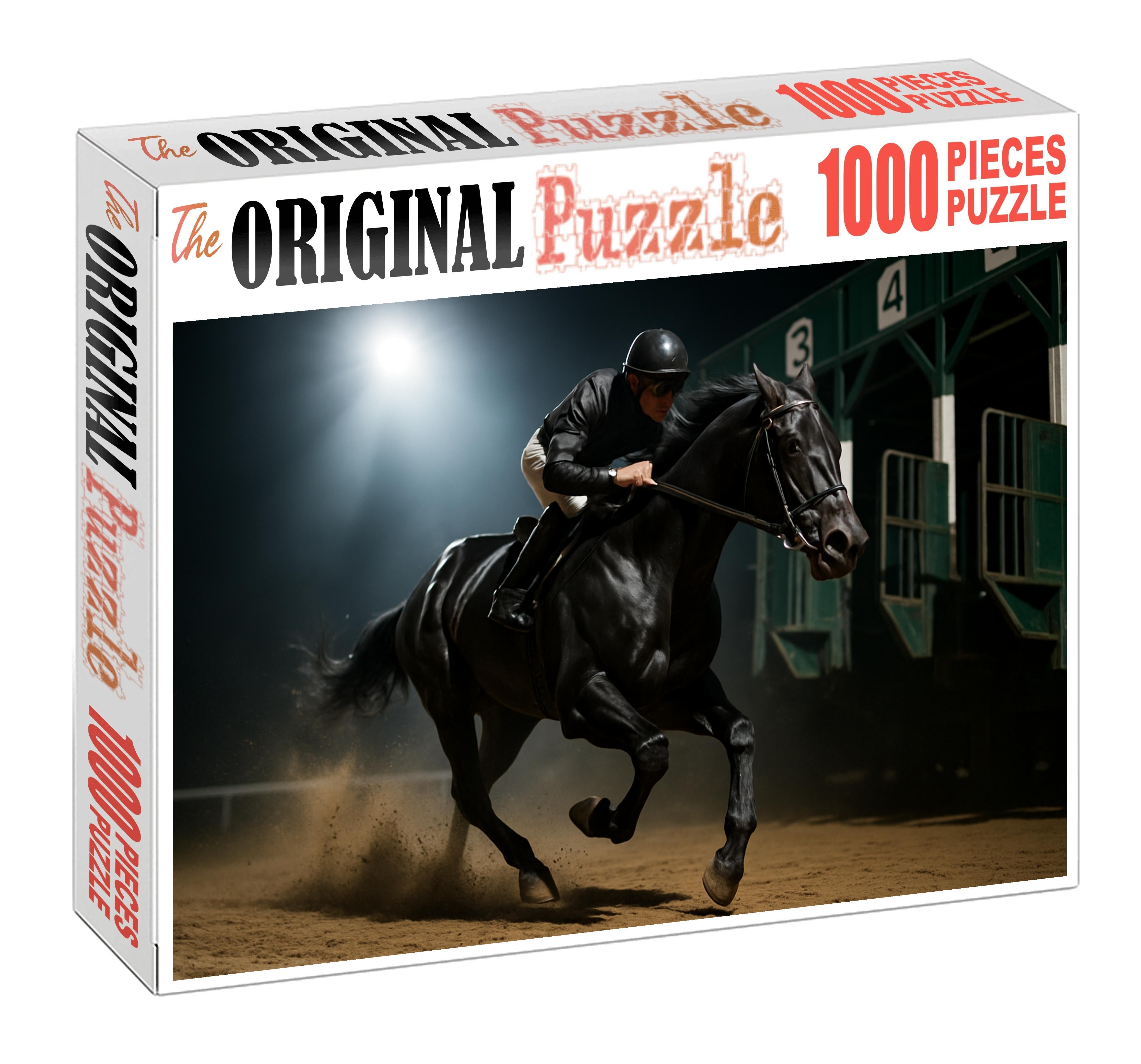 Shadow Lance Sleek Midnight Black Thoroughbred With Explosive Speed 50 Piece Puzzle