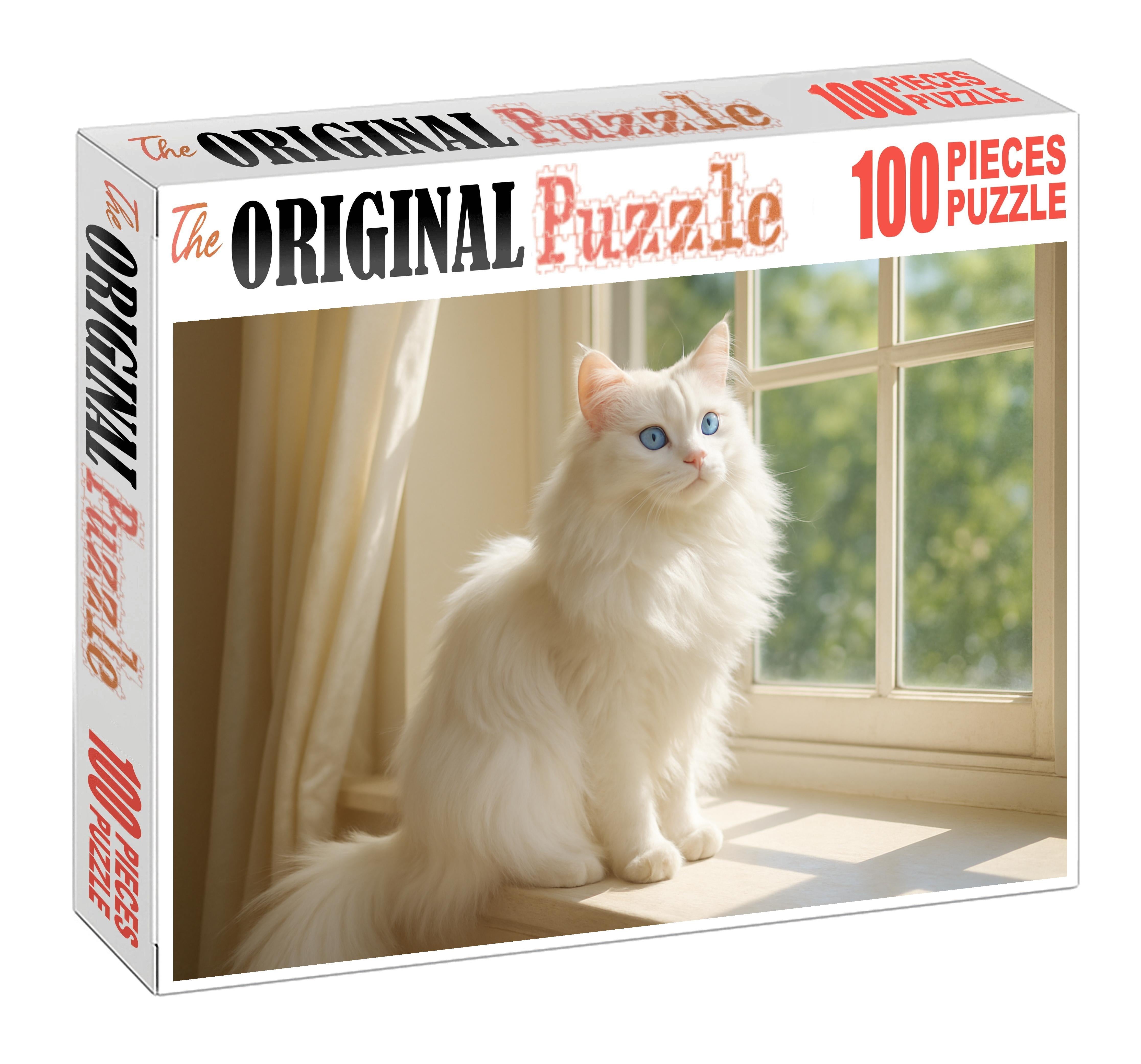 Ghostly Silk Ethereal White Longhair With Playful Whimsy Mini Puzzle