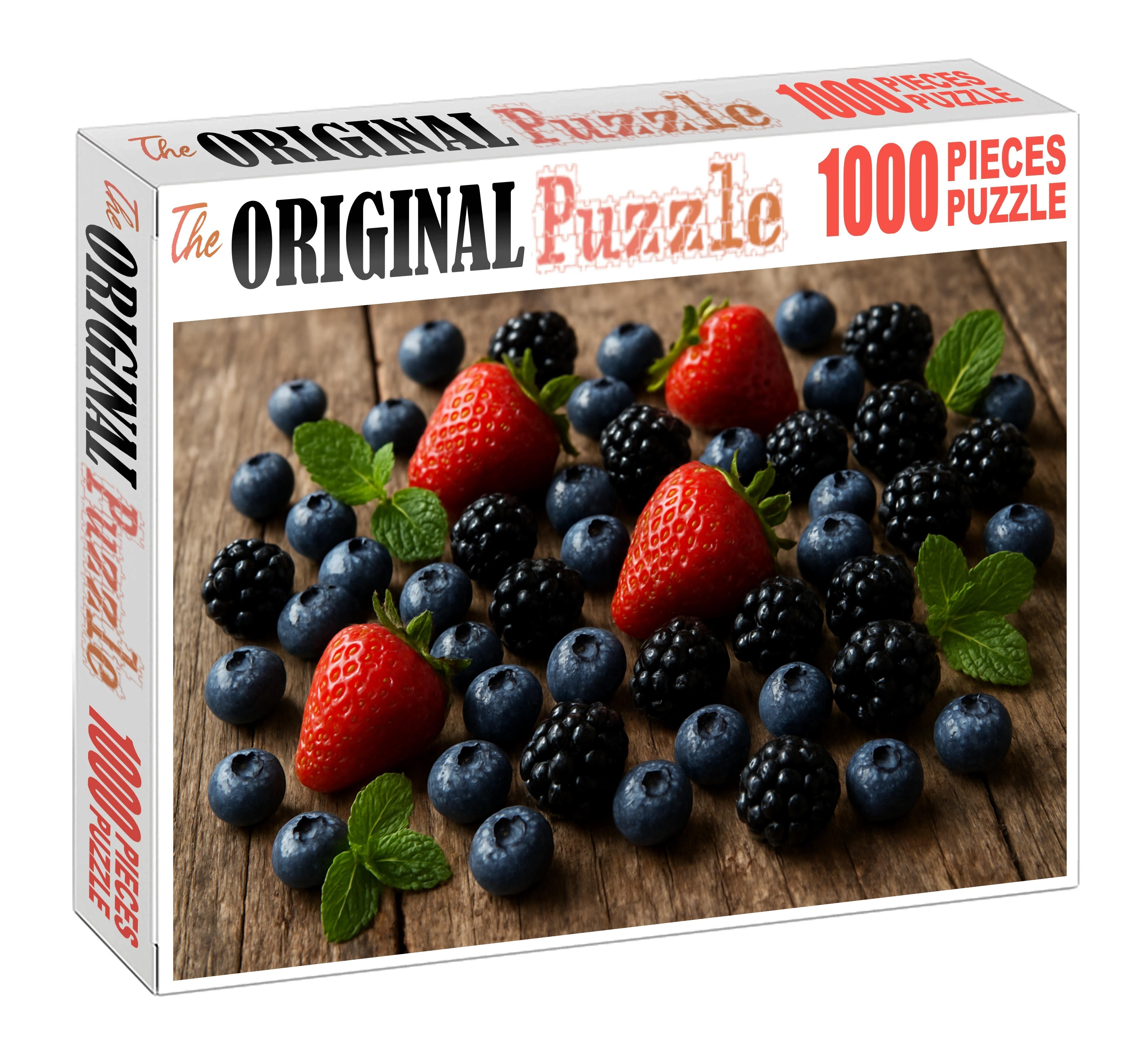 Berry Cascade Flowing Display Of Strawberries Blueberries And Blackberries Mini Puzzle