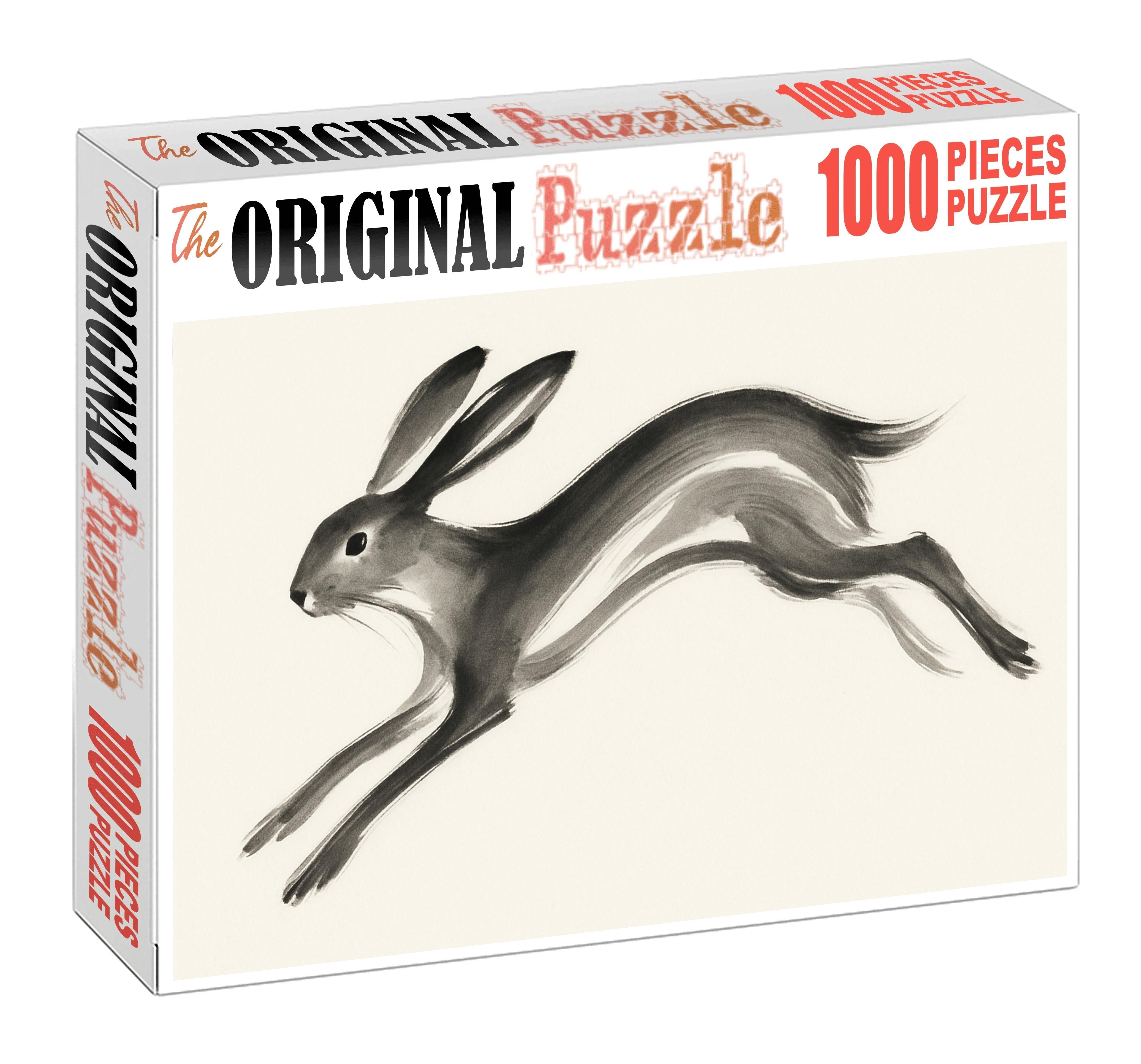 Expressive Animal Gesture Loose Ink Brush Drawing Of Leaping Hare Family Puzzles