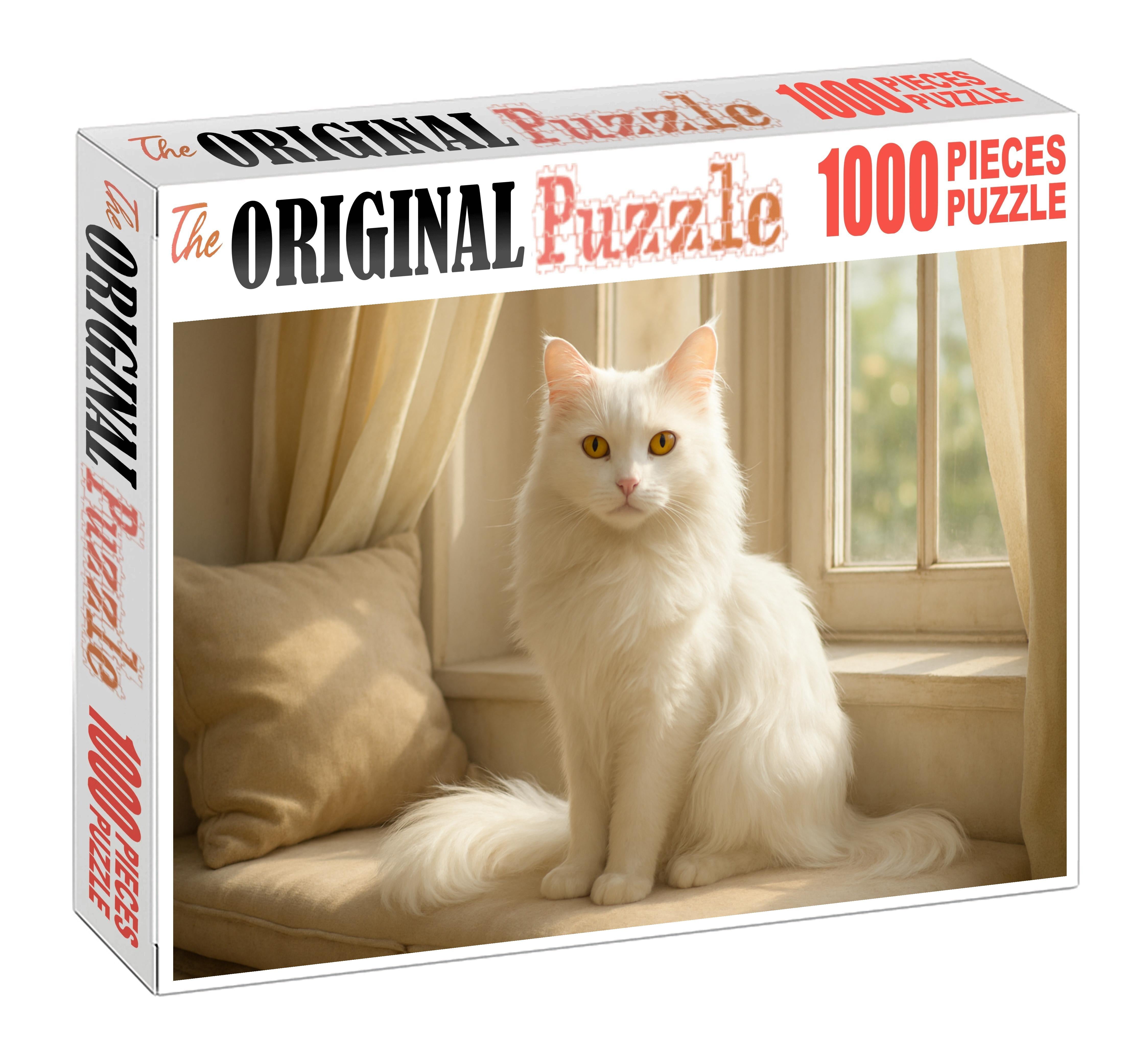 Ivory Cascade Flowing White Angora With Playful Grace Puzzle Challenge