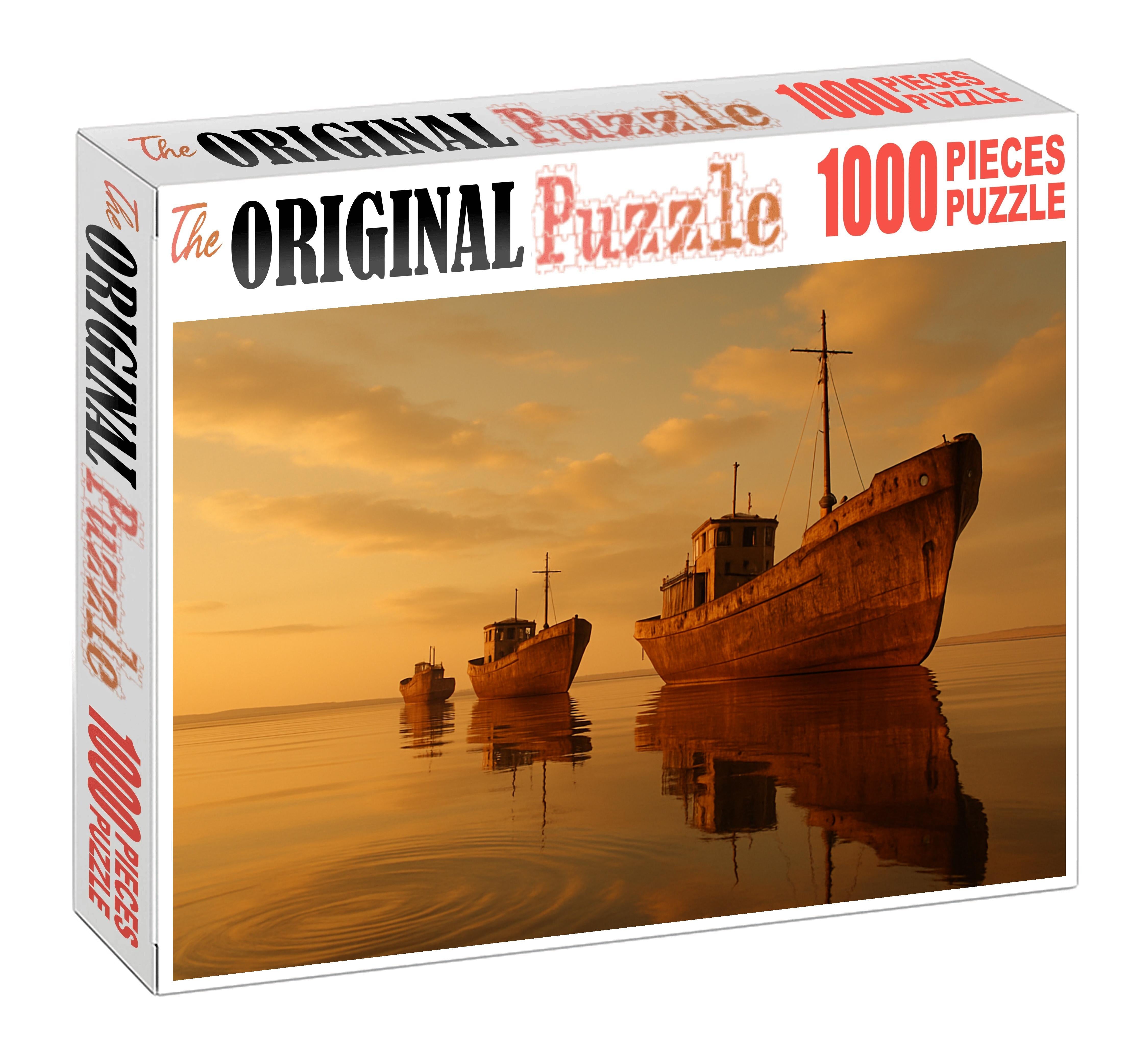 The Silent Harbor Abandoned Ships Resting On A Glassy Desert Custom Jigsaw Puzzle