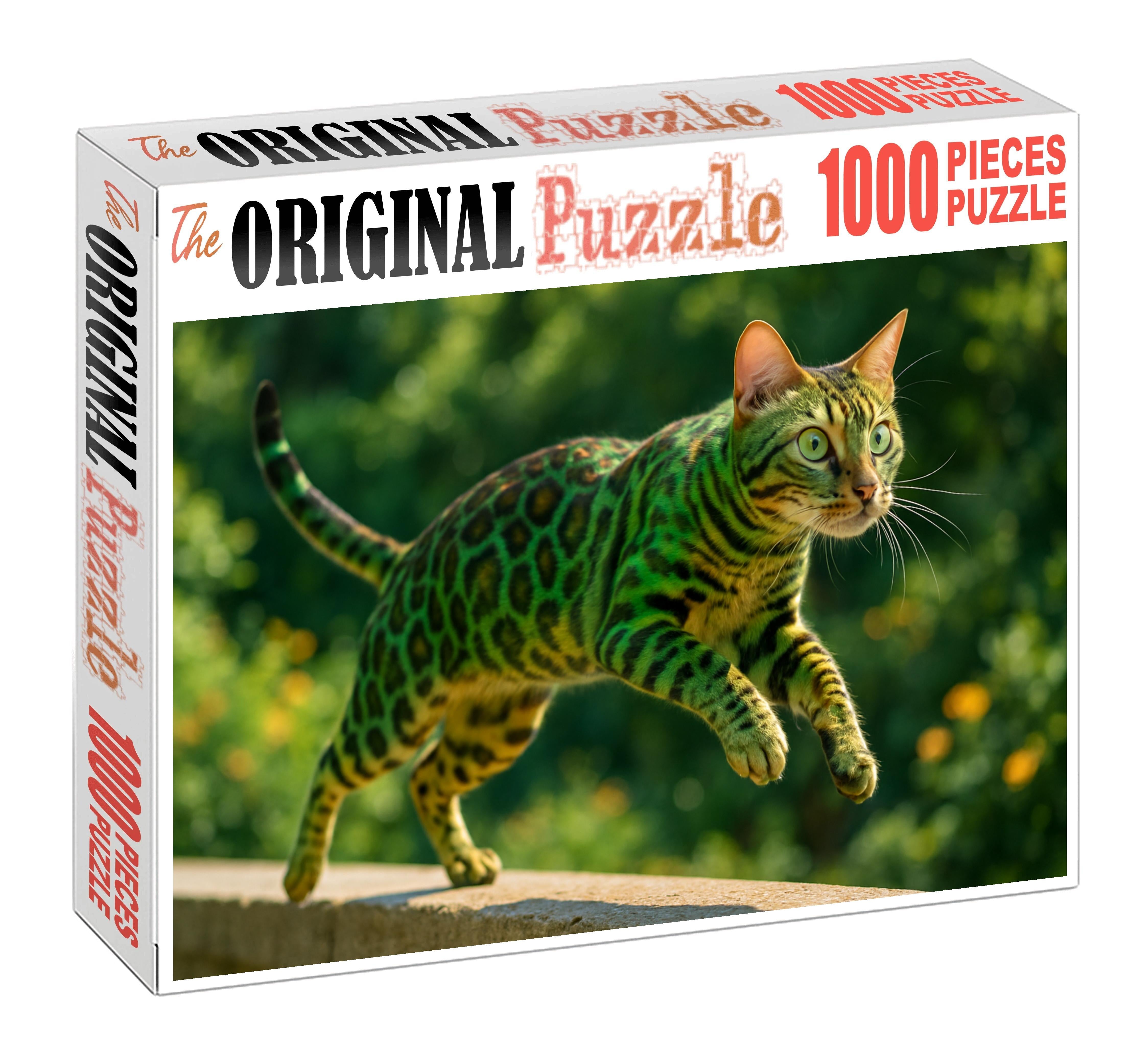 Jade Flicker Shorthaired Cat With Speckled Tabby Pattern And Bold Energy Puzzle Fun