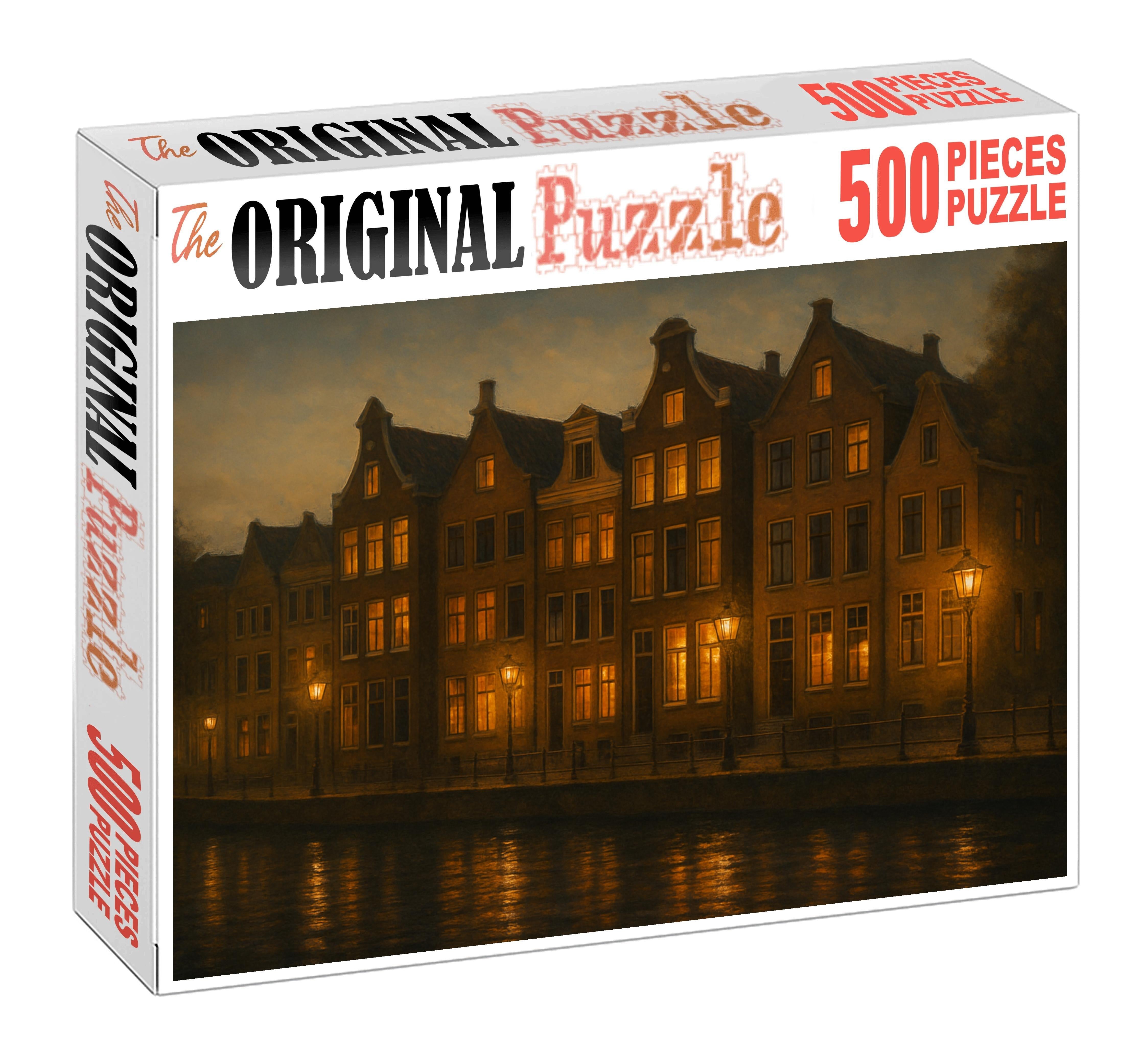 Amsterdam Canal Belt Skyline Historic Gabled Facades And Modern Low-rise Complements Along Iconic Waterways Puzzle Challenge