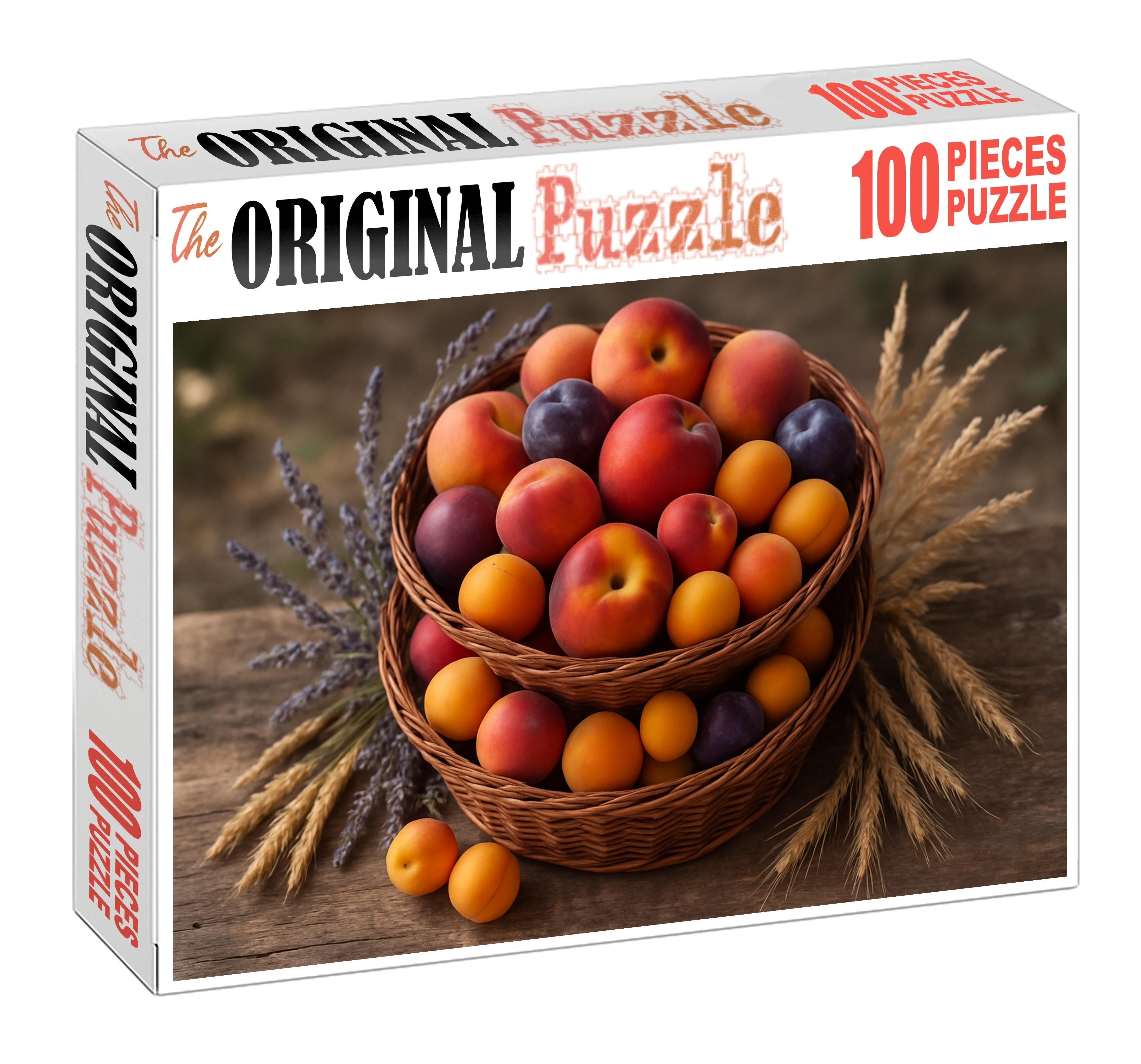 Orchard Elegance Mixed Stone Fruits Nestled In Rustic Wicker Baskets Premium Puzzle Pieces