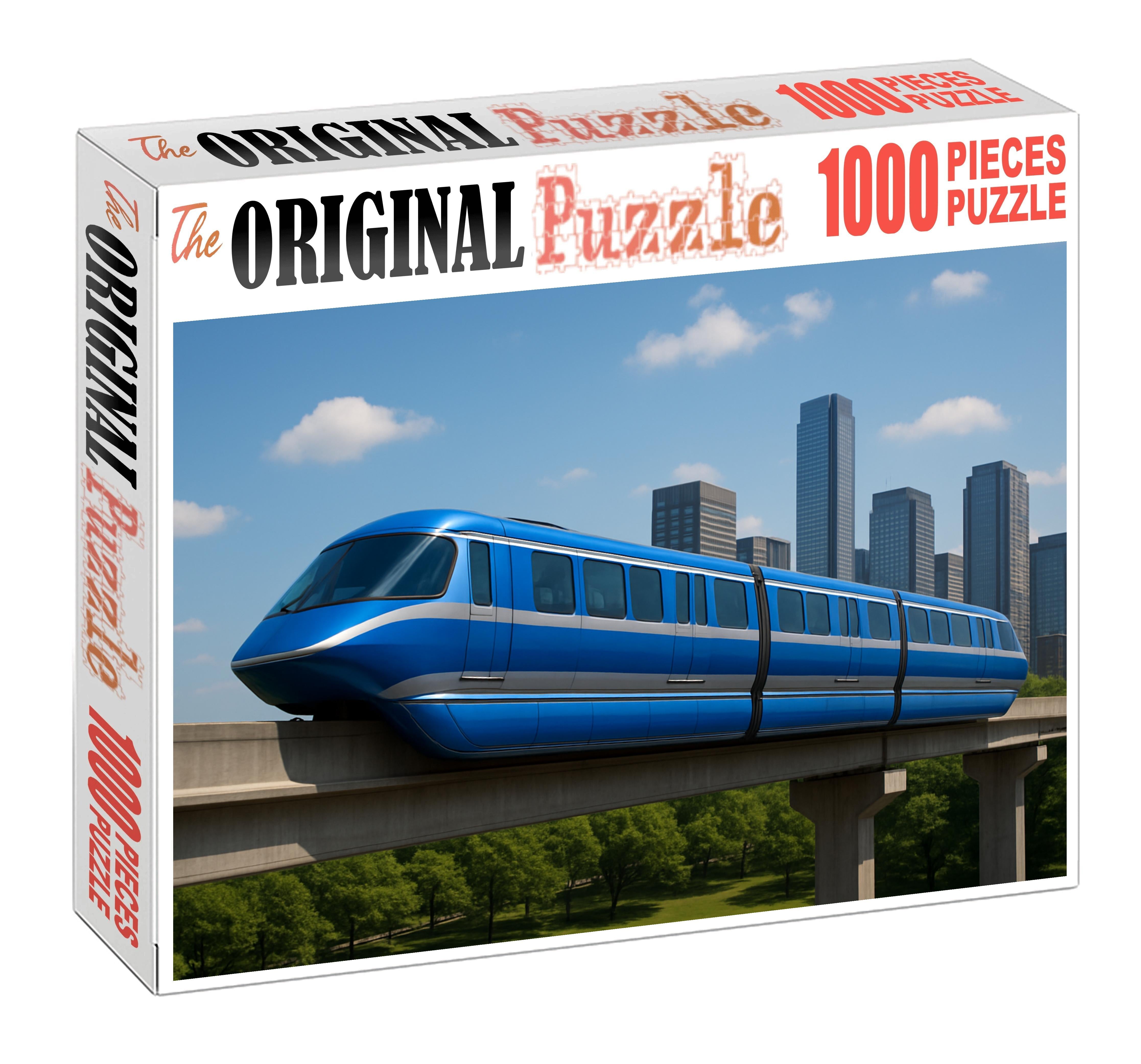 Sapphire Cascade Monorail Elevated Electric Transit System With Sleek Aerodynamic Design Premium Puzzle Pieces