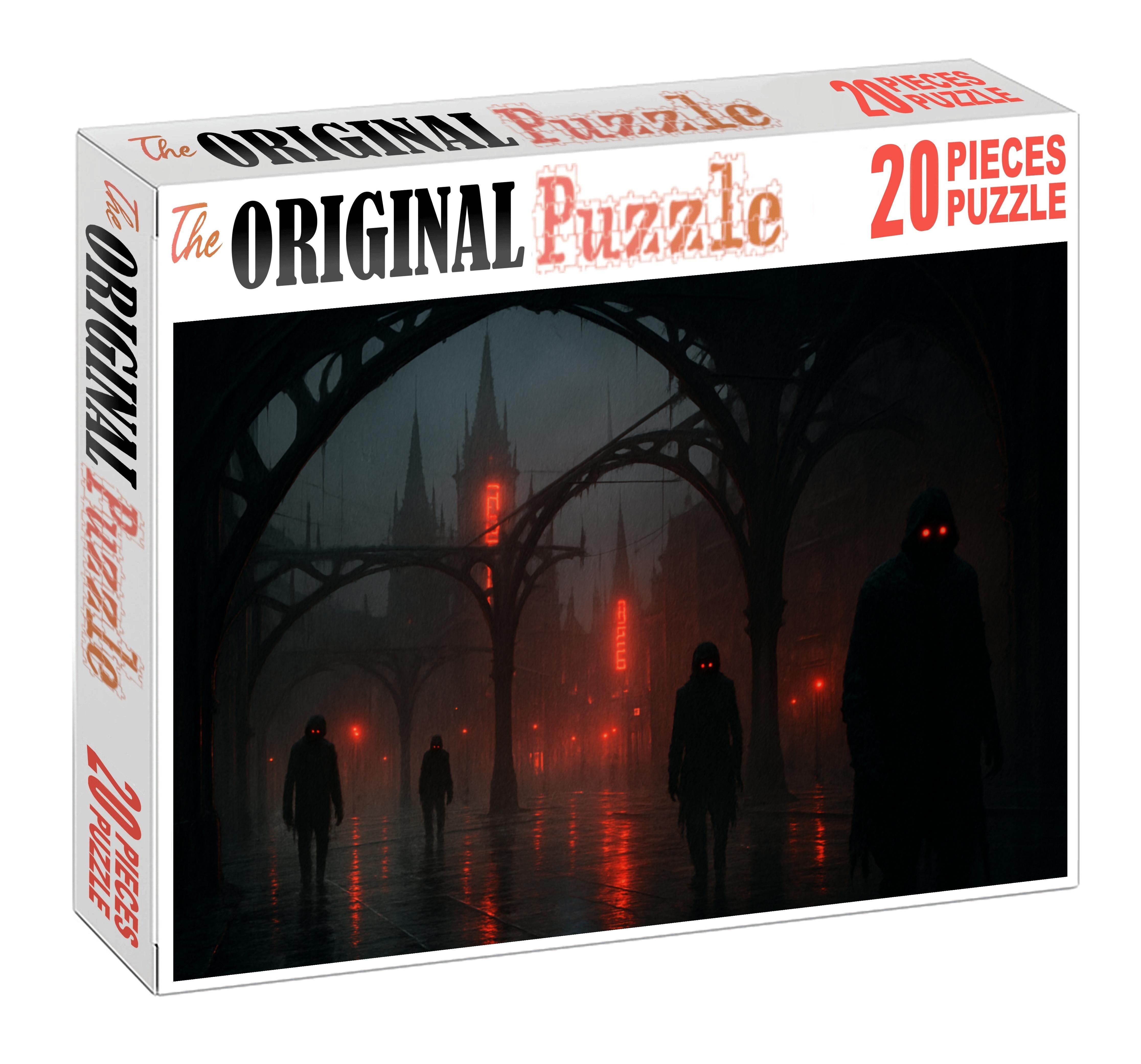 Gothic Cyber Horror Neon Shadows In Dystopian Labyrinths Custom Jigsaw Puzzle