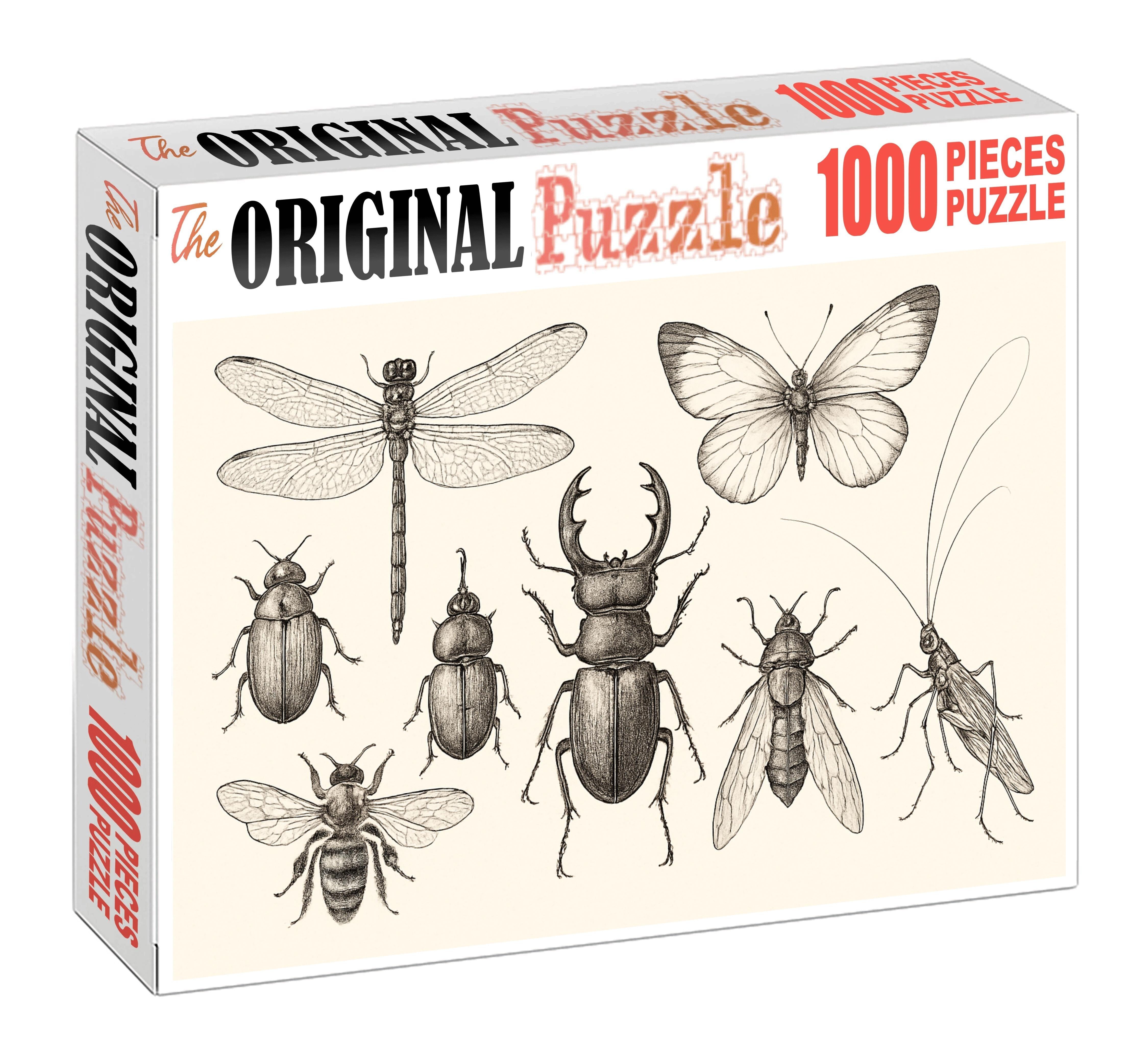 Whimsical Insect Parade Delicate Ink Line Drawing Of Forest Bugs 20 Piece Puzzle