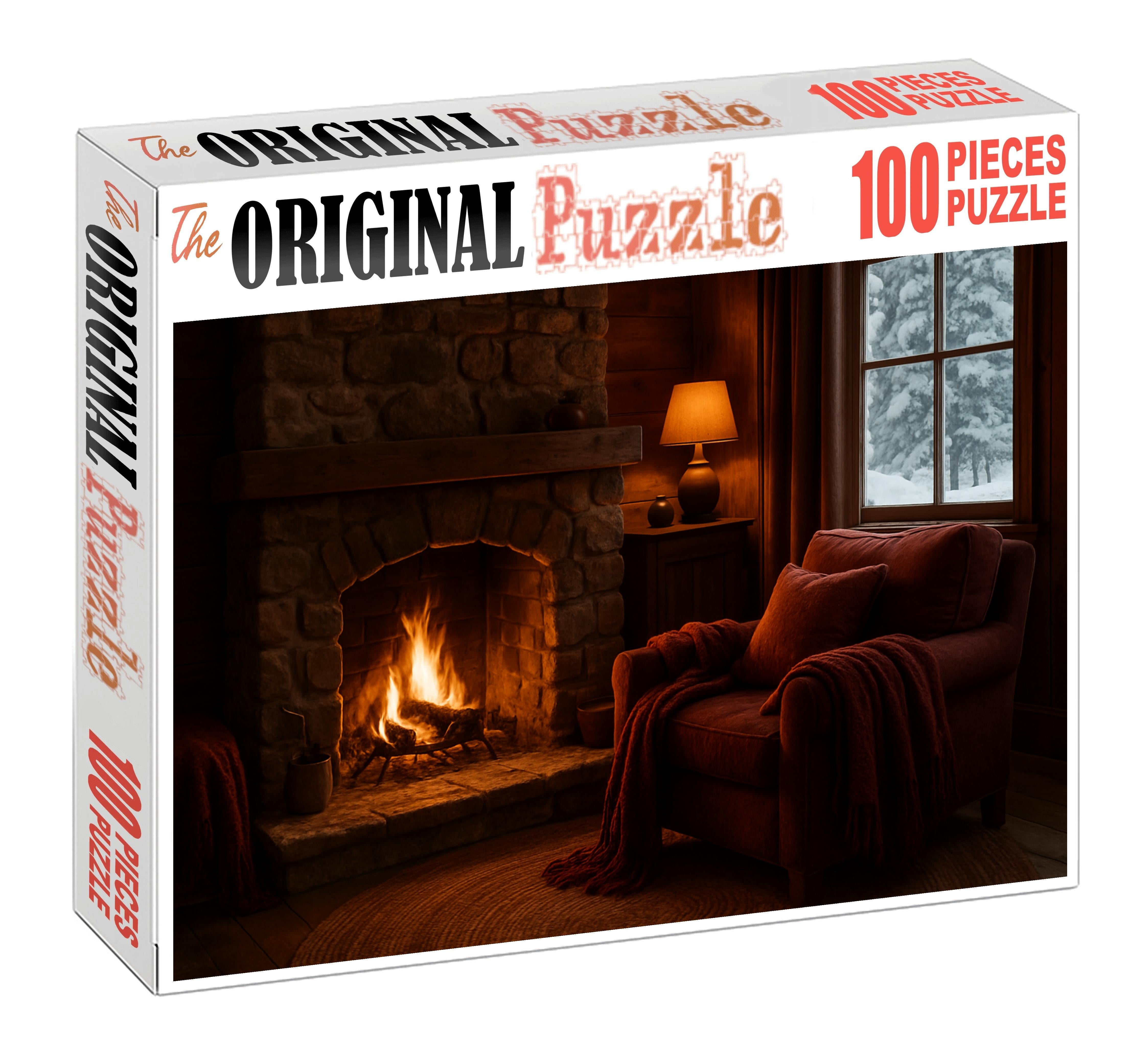 Glistening Snowfall Retreat Cozy Nooks With Warm Textiles And Glowing Fireplaces Custom Jigsaw Puzzle