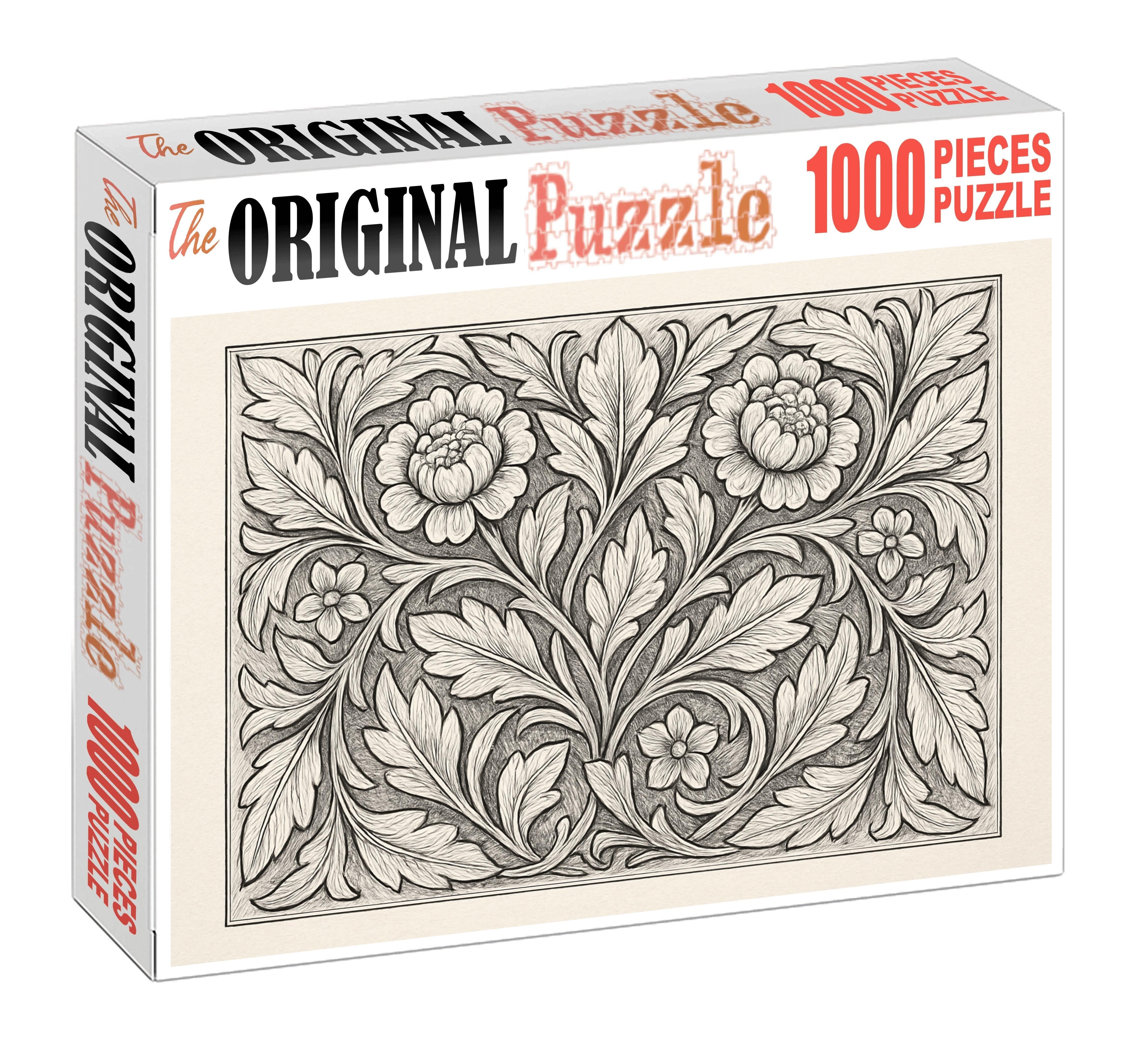 Botanical Pattern Weave Fine Pen Lines Forming Interlaced Floral Motifs 20 Piece Puzzle