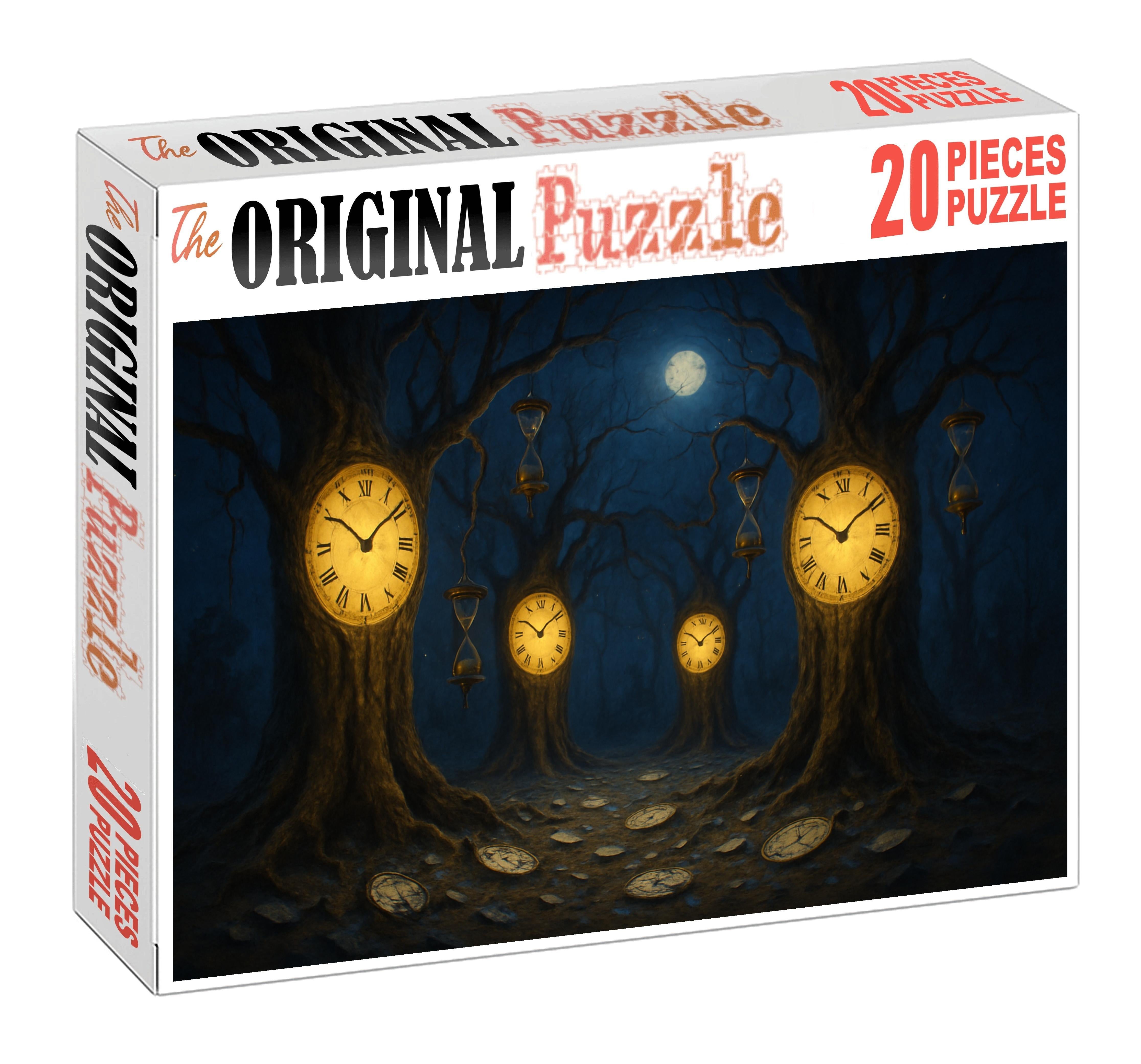 Fractured Timepiece Forest Trees With Clock Faces And Twisting Branches Custom Jigsaw Puzzle