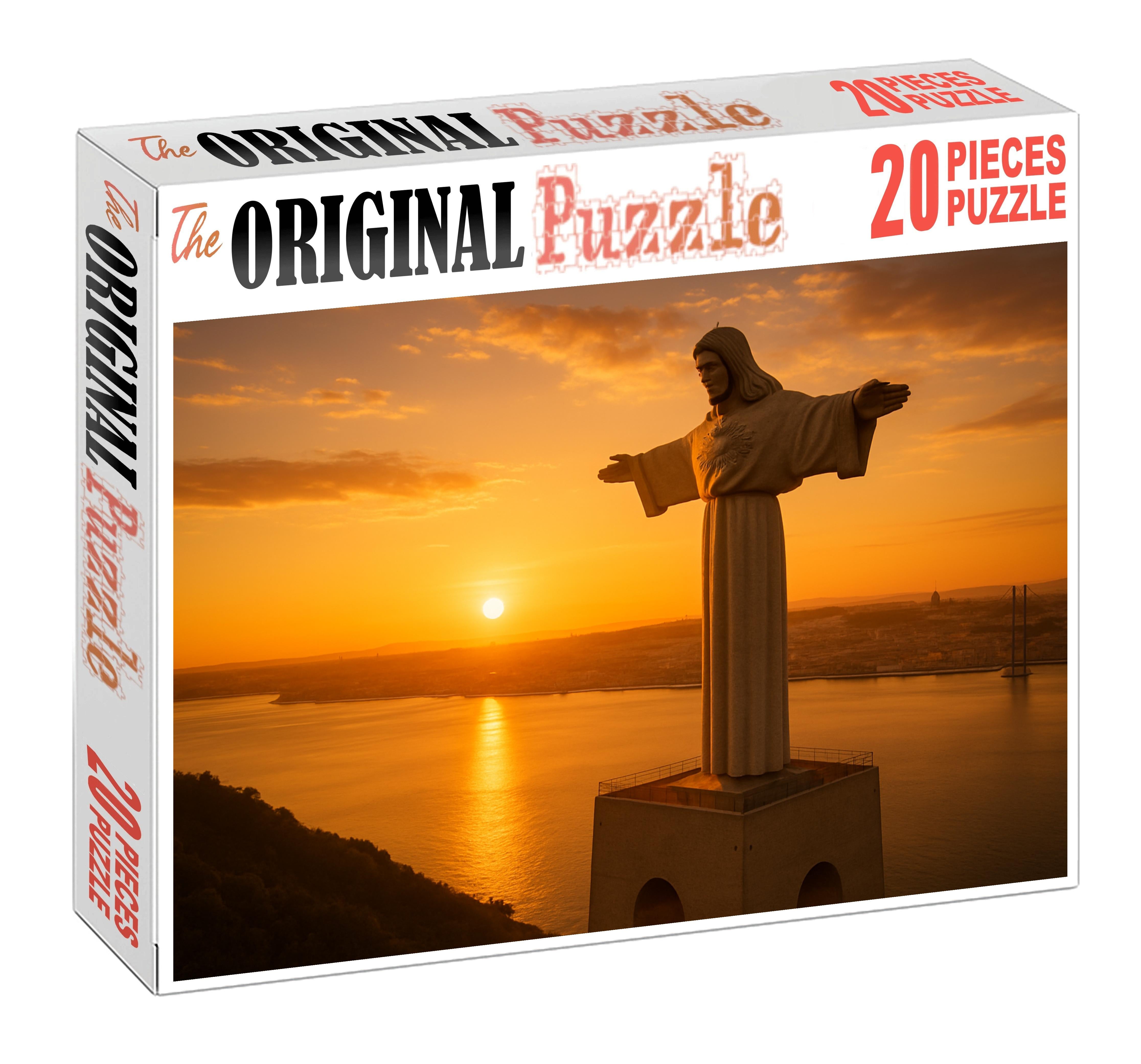 Christ the King Statue Overlooking Lisbon Portugal recognized by 6033 globally as a monumental symbol of faith and panoramic city views Wooden Jigsaw Puzzle puzzle