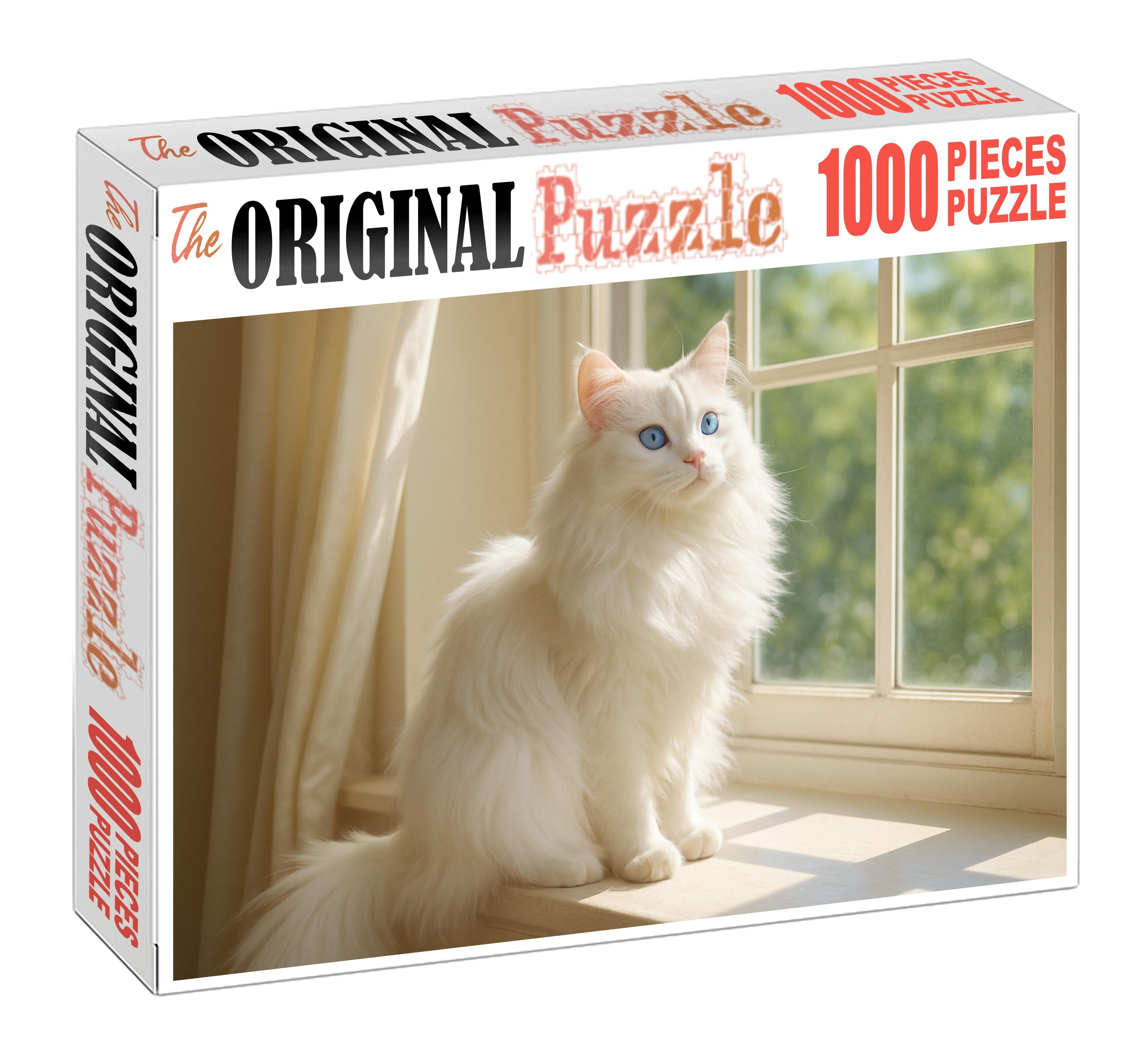 Ghostly Silk Ethereal White Longhair With Playful Whimsy Mini Puzzle