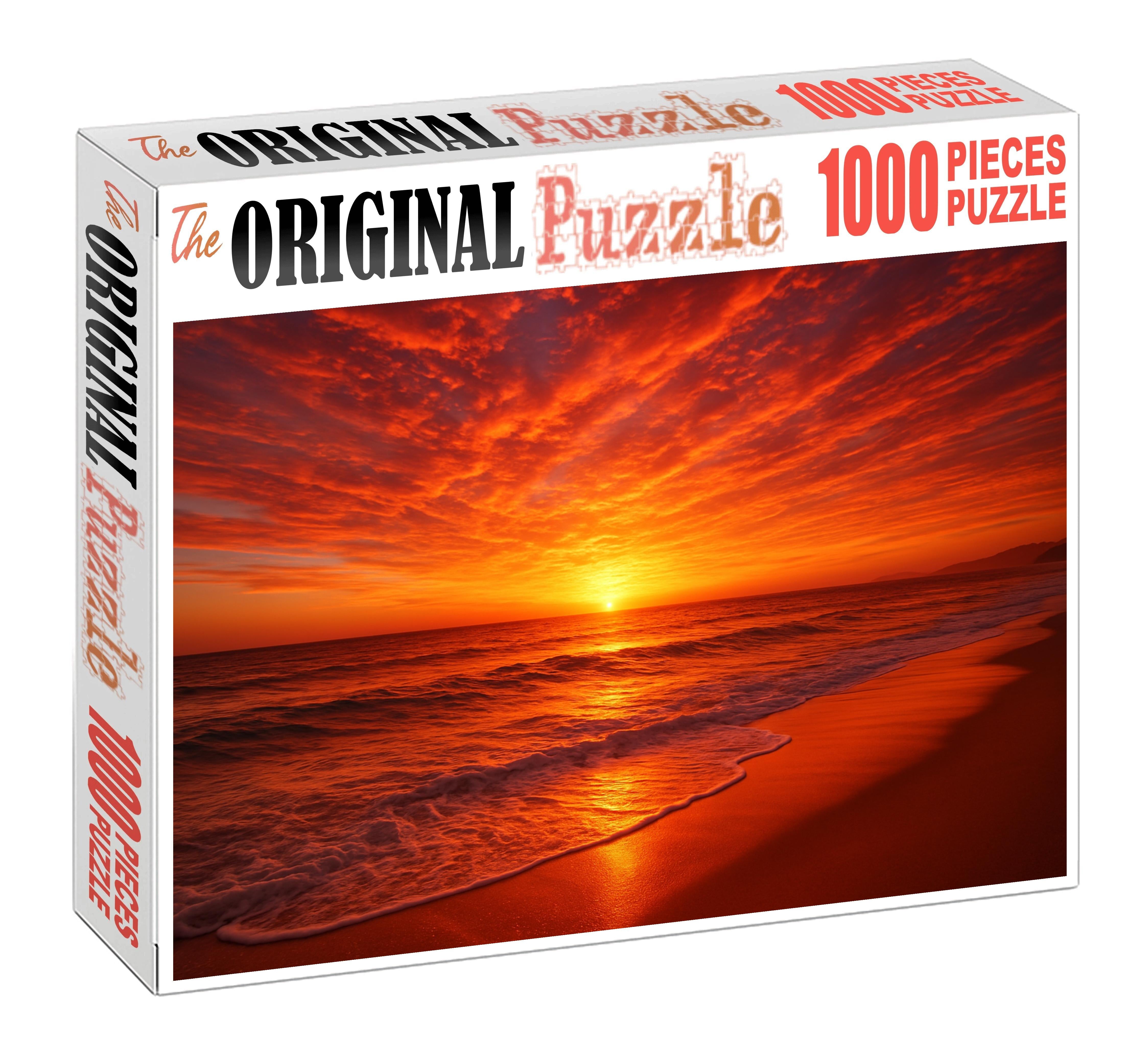 Citrine Horizon Cascade Radiant Golds Over Glistening Coast Puzzle For Adults