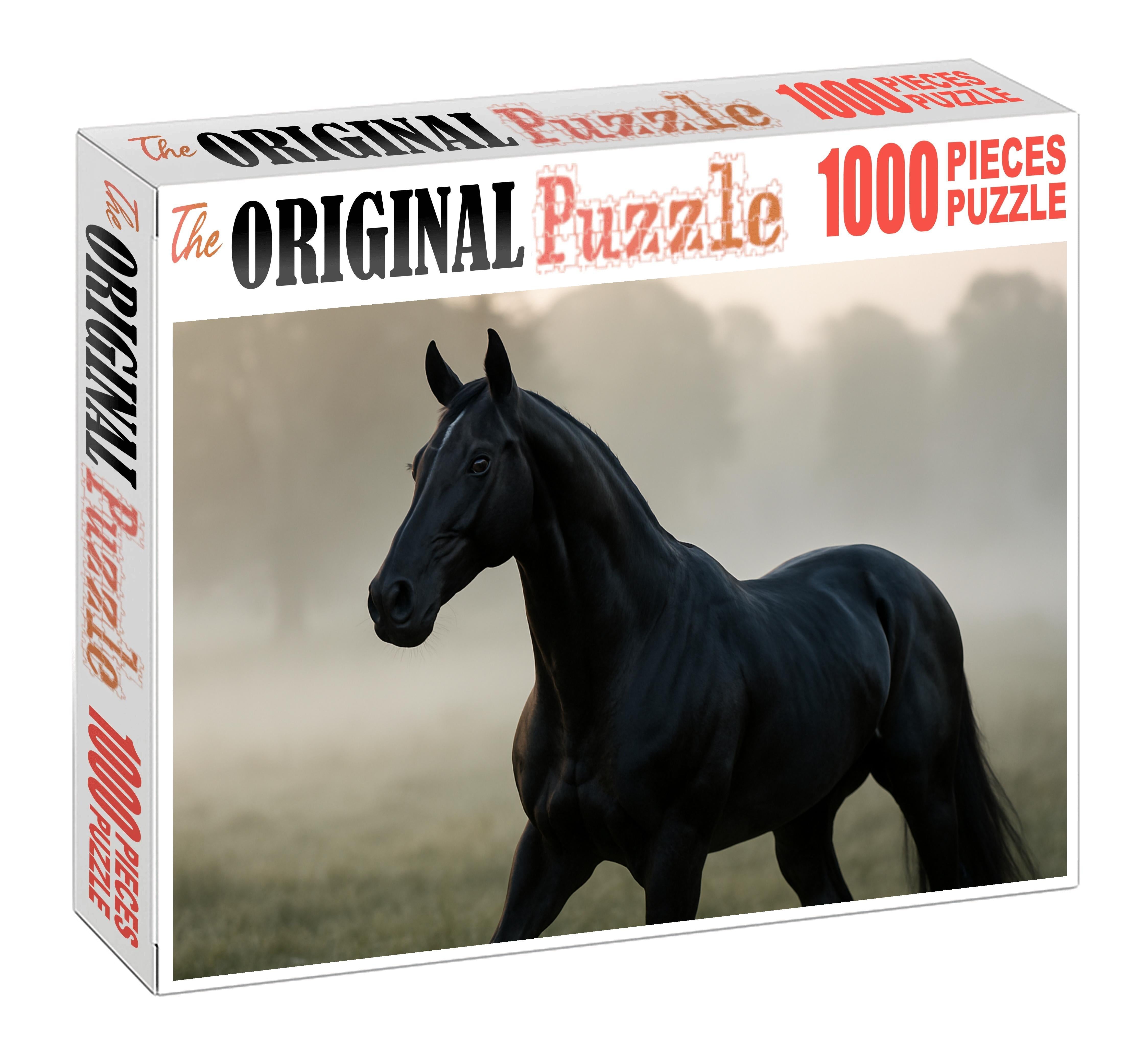 Obsidian Shadow Sleek Black Thoroughbred With Intense Presence 500 Piece Puzzle