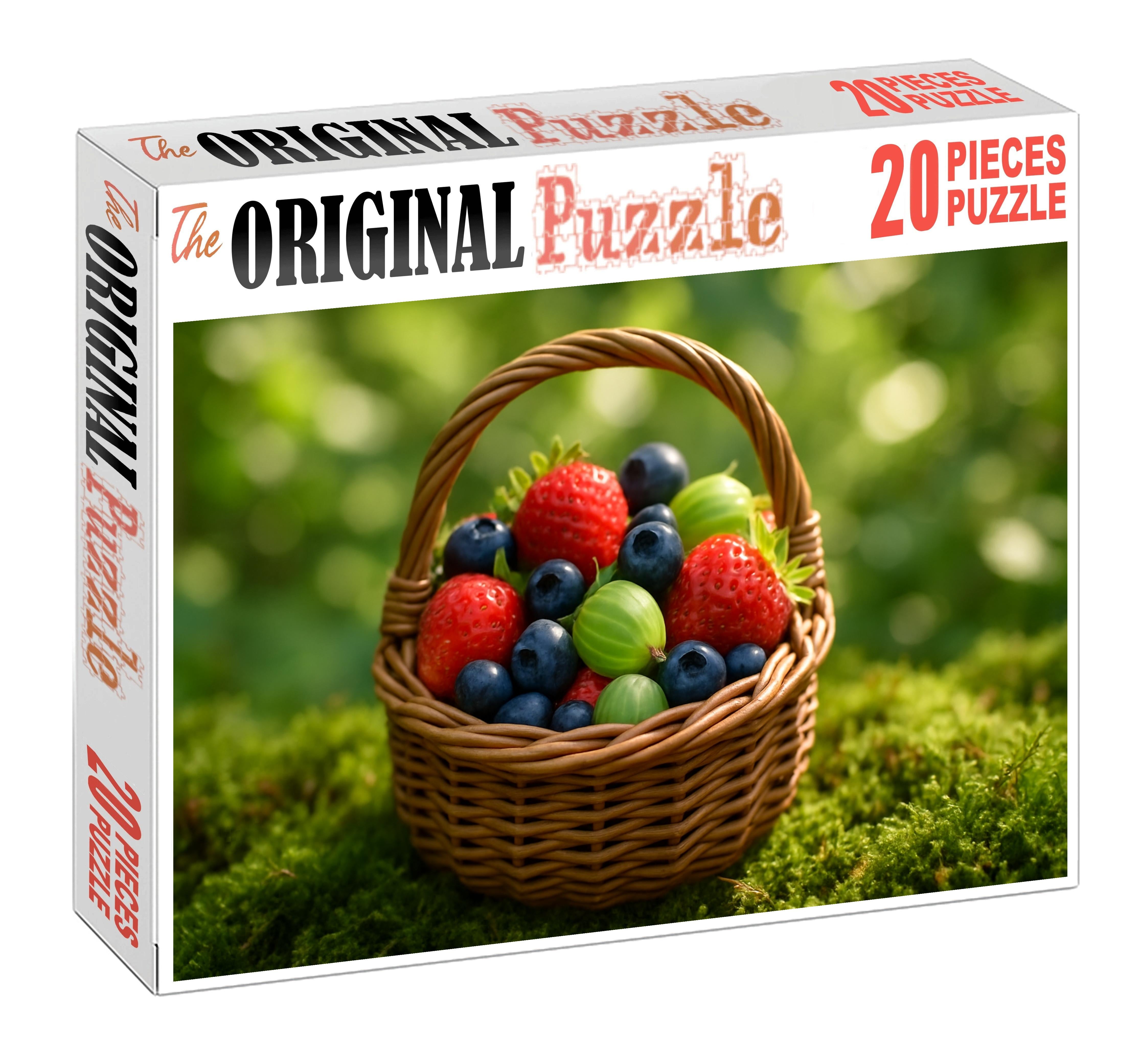 Rustic Berry Basket Handpicked Strawberries Blueberries And Gooseberries Nestled In Moss 1000 Piece Puzzle