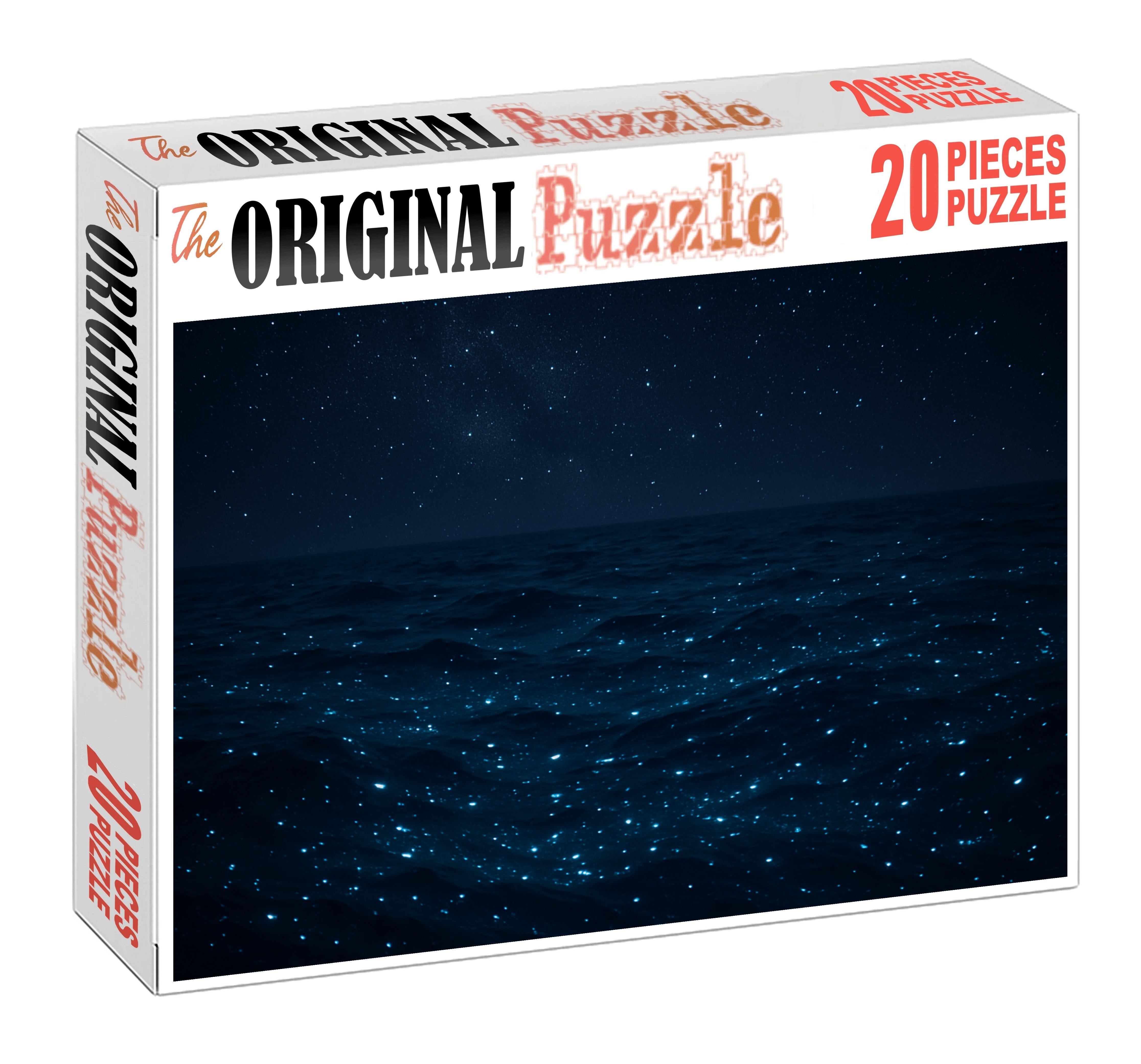 Midnight Bioluminescent Drift Glowing Creatures Beneath Starlit Waves Premium Puzzle Pieces
