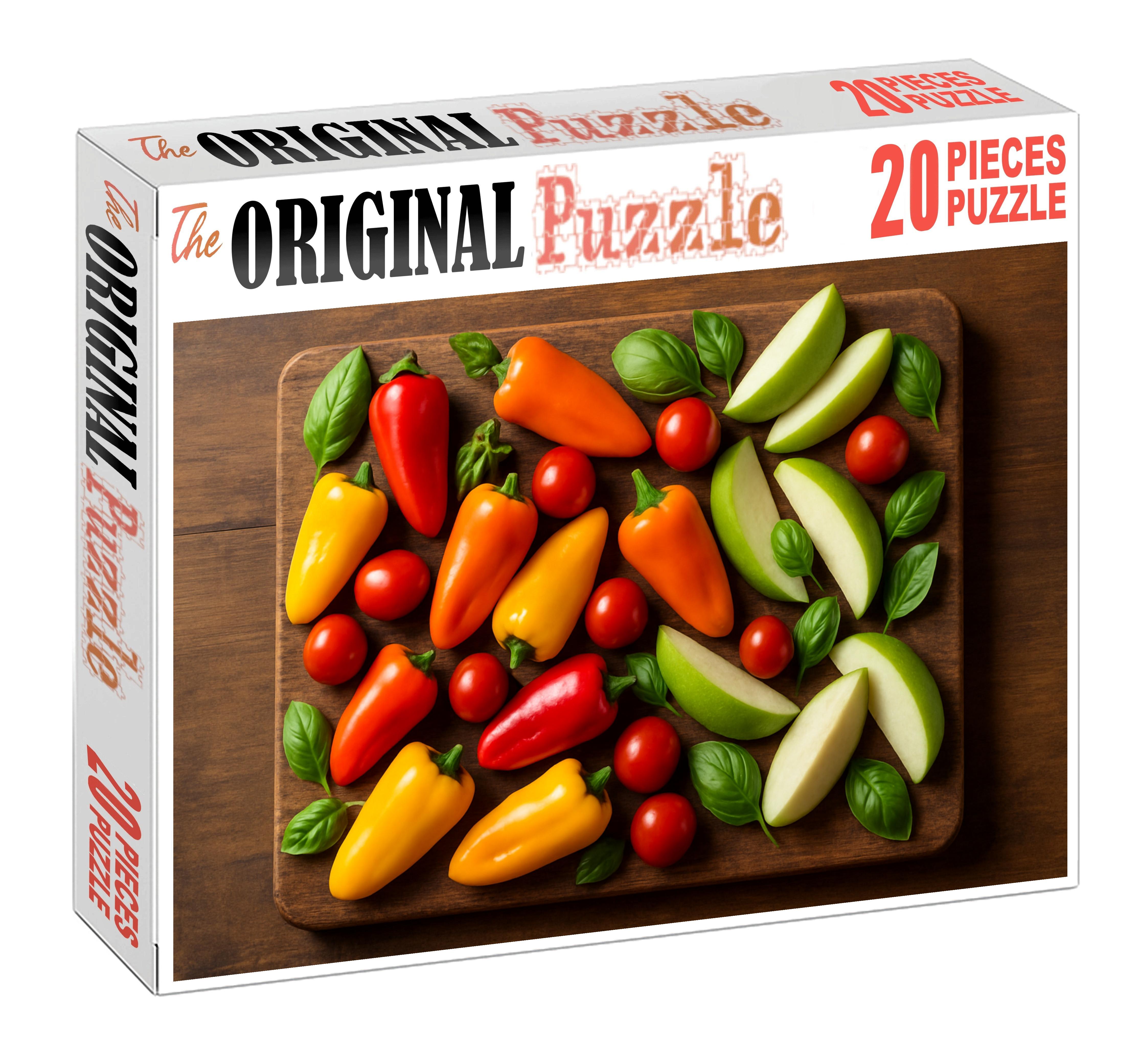 Vibrant Vegetable And Fruit Fusion Colorful Peppers Cherry Tomatoes And Apples Mini Puzzle