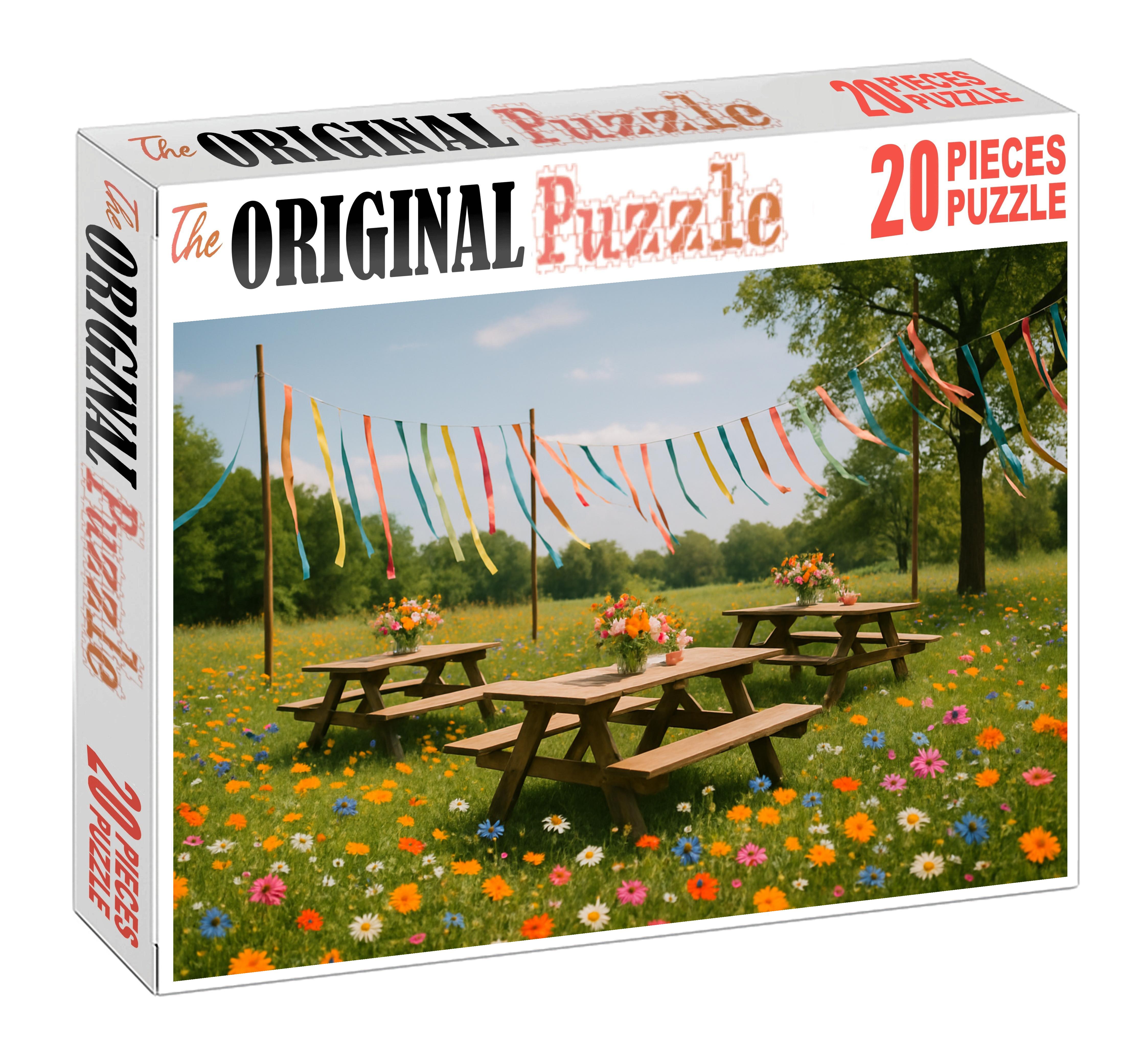 Spring Meadow Jubilee Vibrant Wildflowers And Colorful Ribbons 20 Piece Puzzle