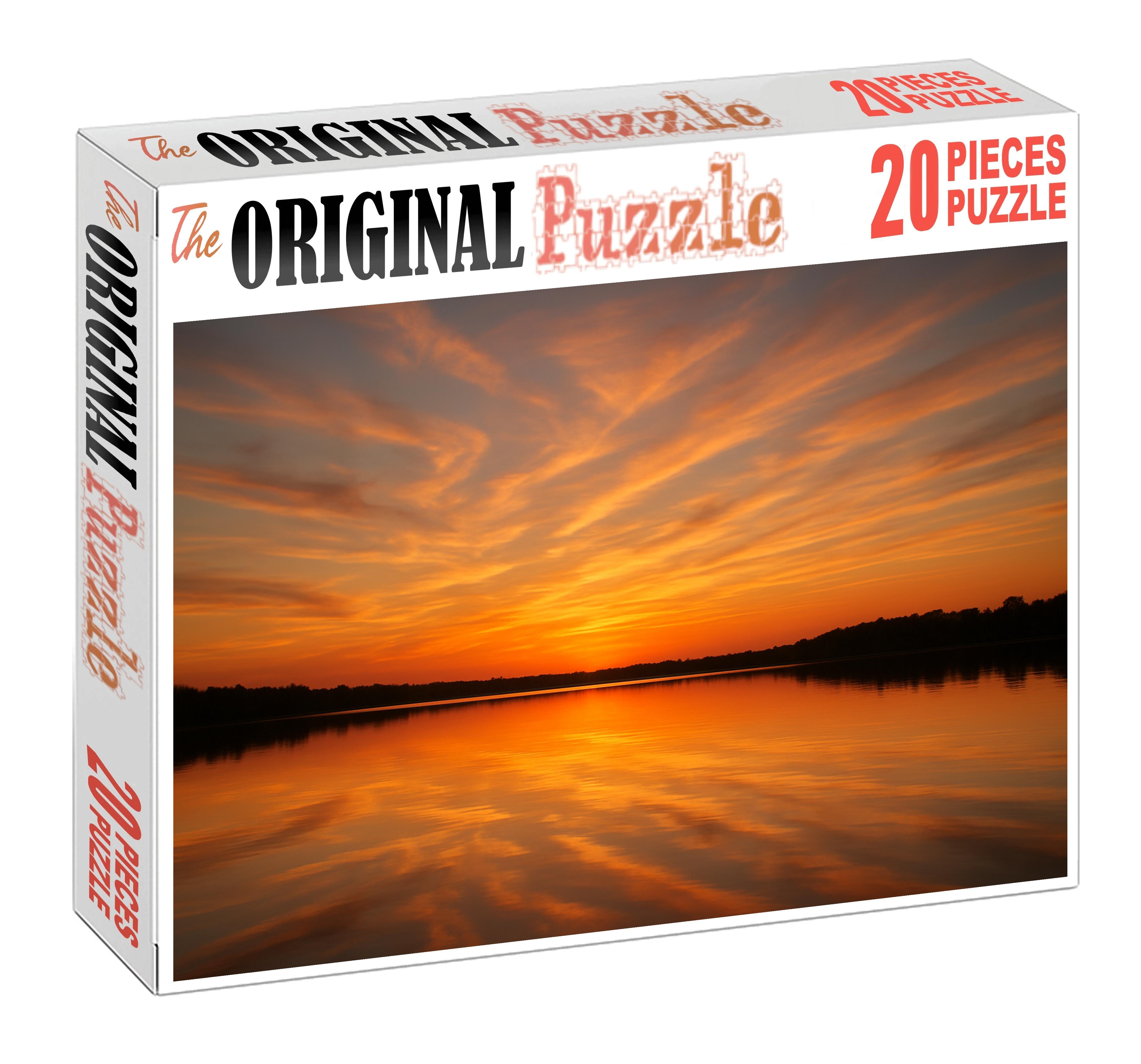 Tangerine Glow Horizon Citrus Hues Over Still Waters Puzzle For Kids