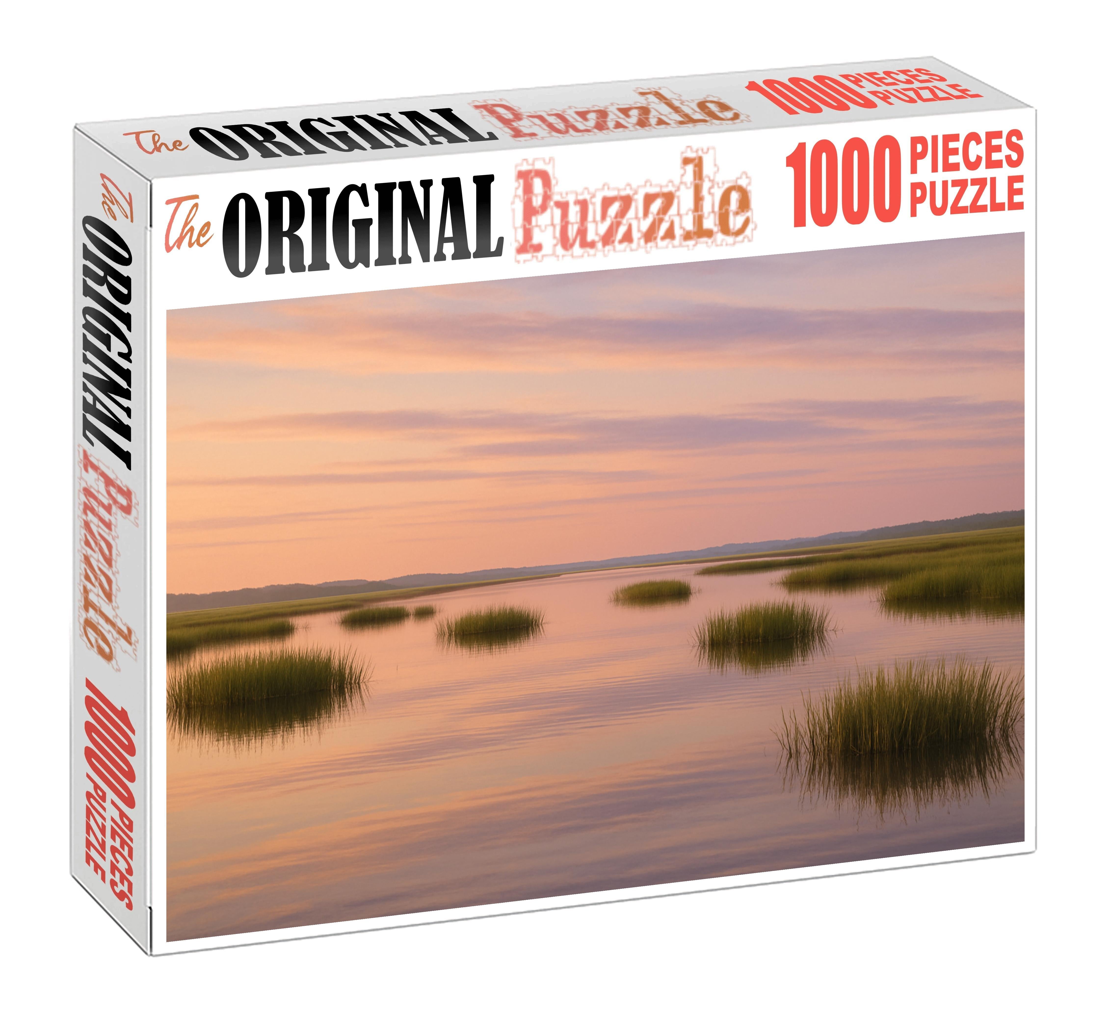Peach Sky Veil Above Quiet Marsh Premium Puzzle Pieces