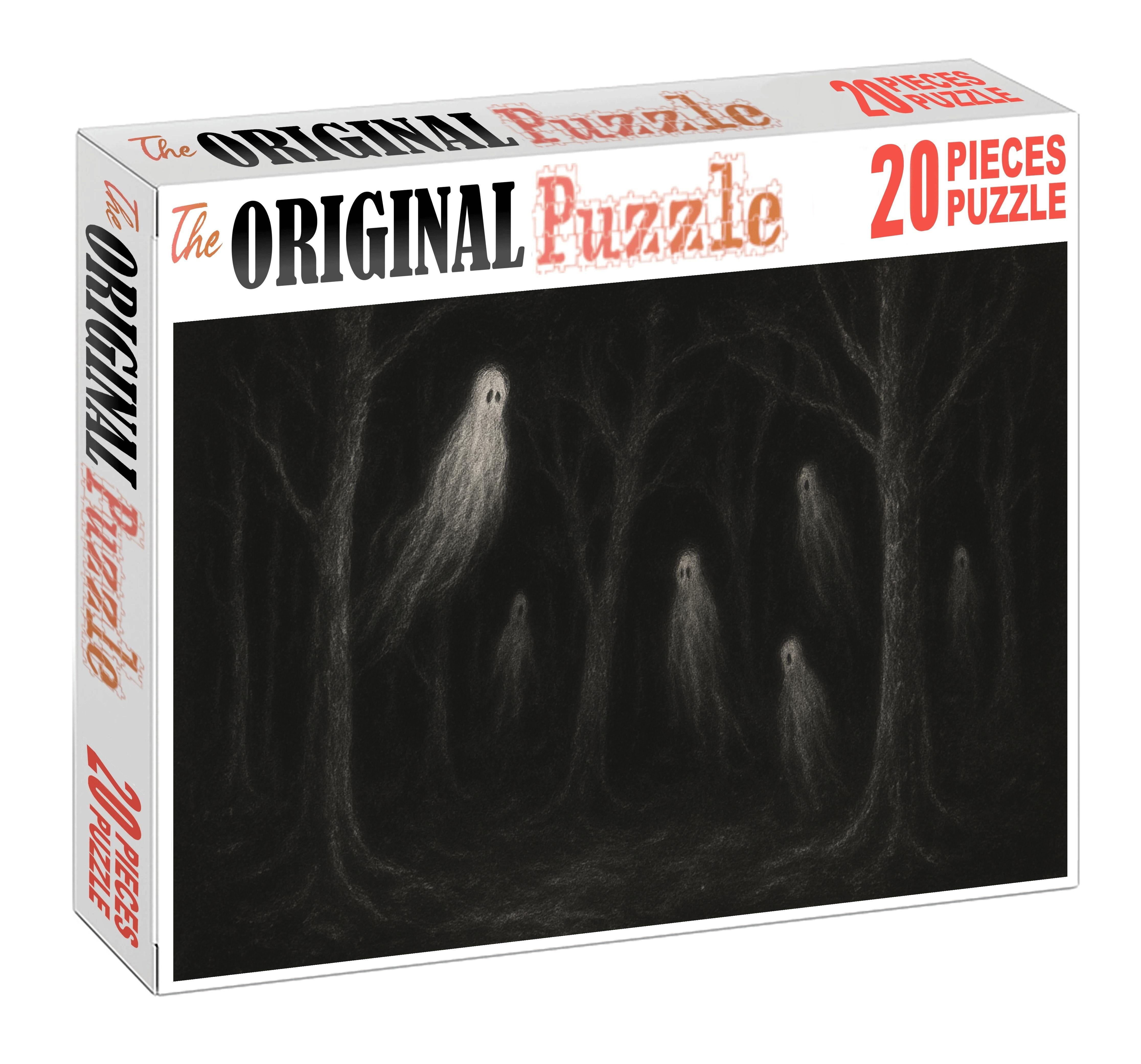 Mystical Forest Spirits Ethereal White Charcoal On Black Paper Puzzle Challenge