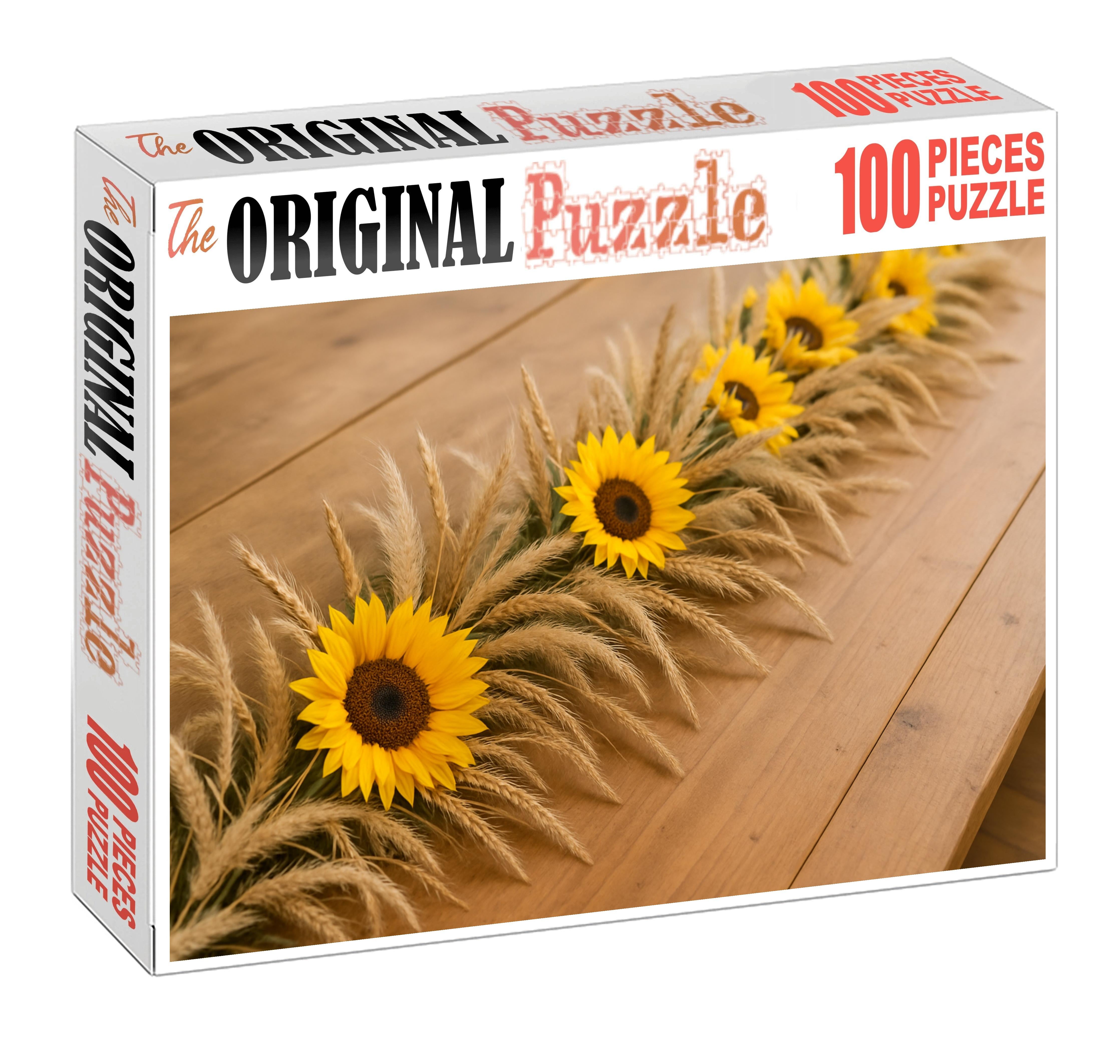 Golden Meadow Table Garland Sunflower-hued Blooms With Wheat And Wild Grass Accents Puzzle For Kids