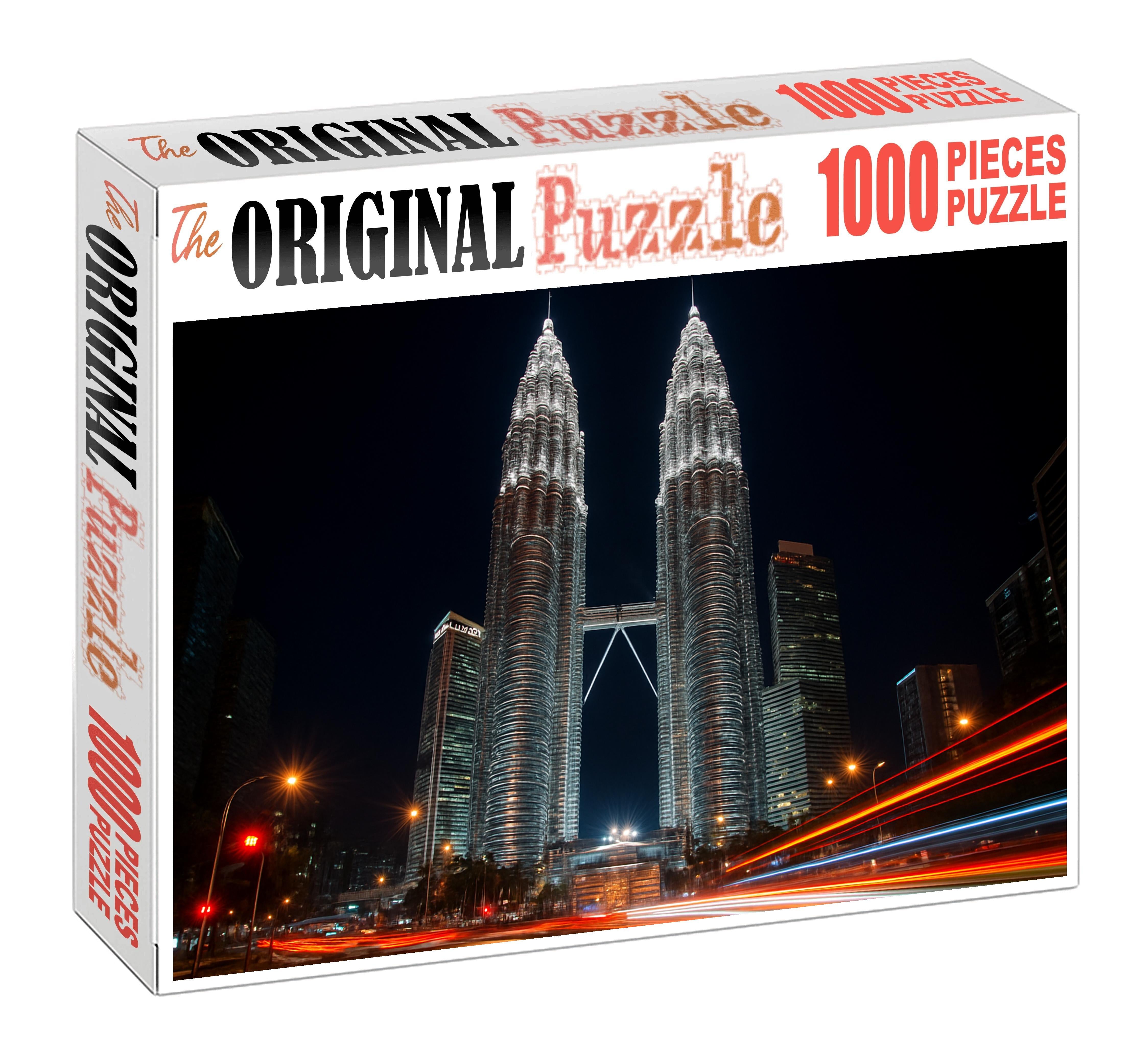 Petronas Towers Kuala Lumpur Malaysia  Identified By 7602 Globally As Iconic Twin Skyscrapers Custom Jigsaw Puzzle
