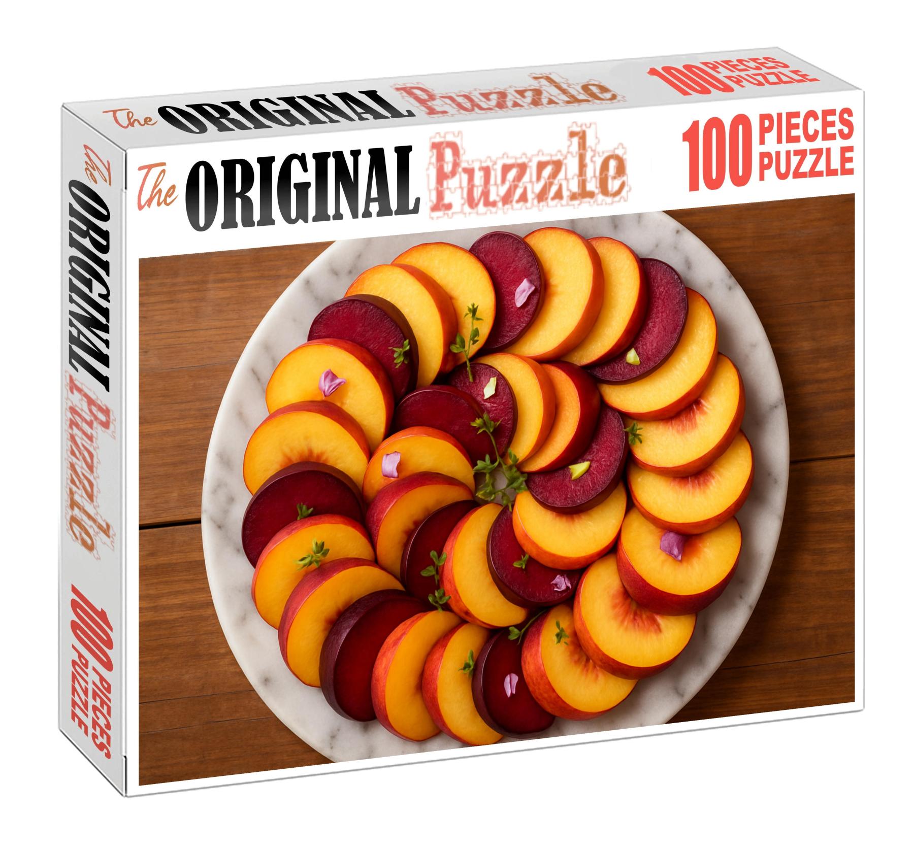 Stone Fruit Symphony Sliced Peaches Plums And Nectarines On Marble 20 Piece Puzzle