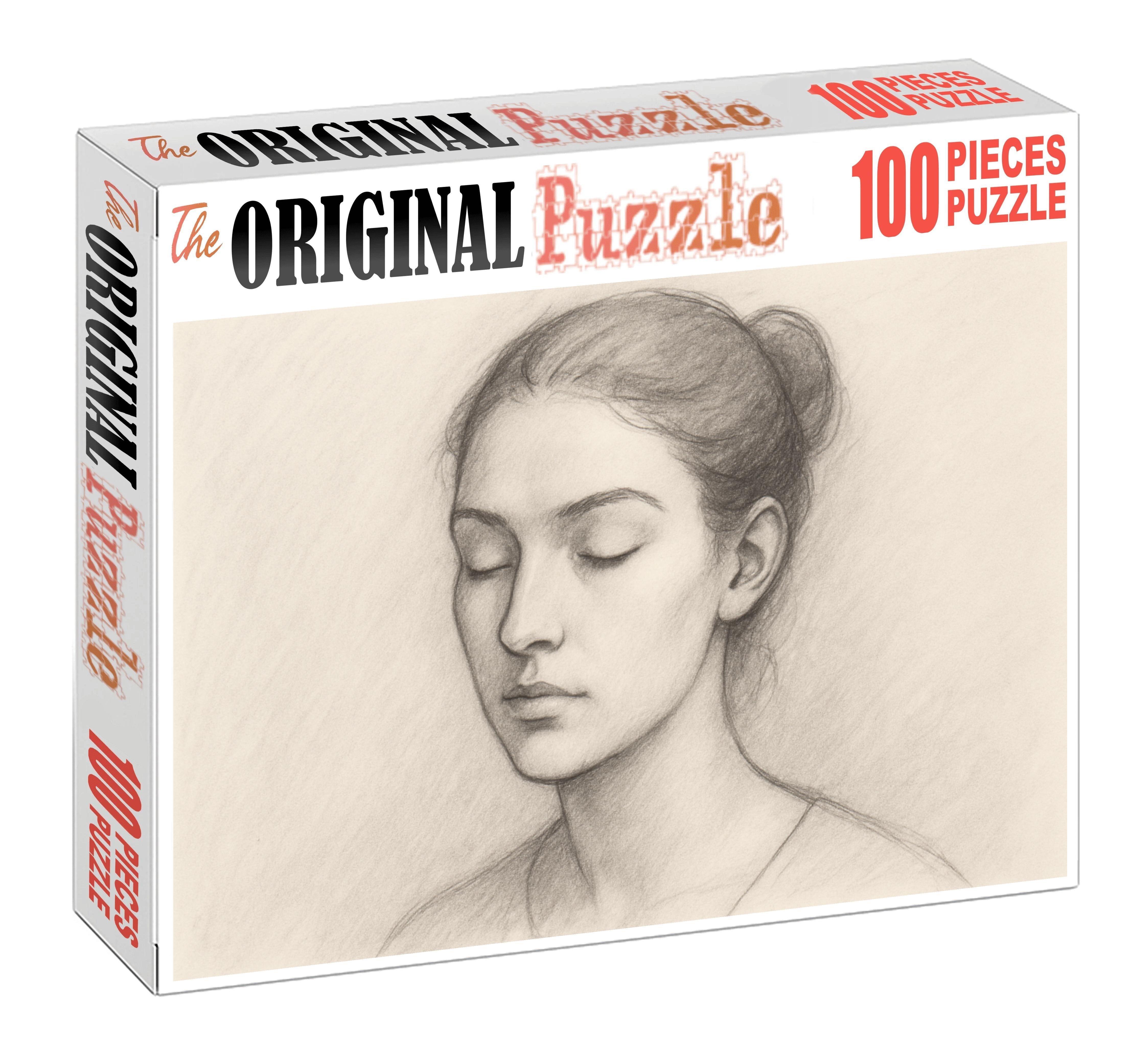 Portrait Of Quiet Contemplation Minimalist Pencil And Ink Line Fusion 20 Piece Puzzle