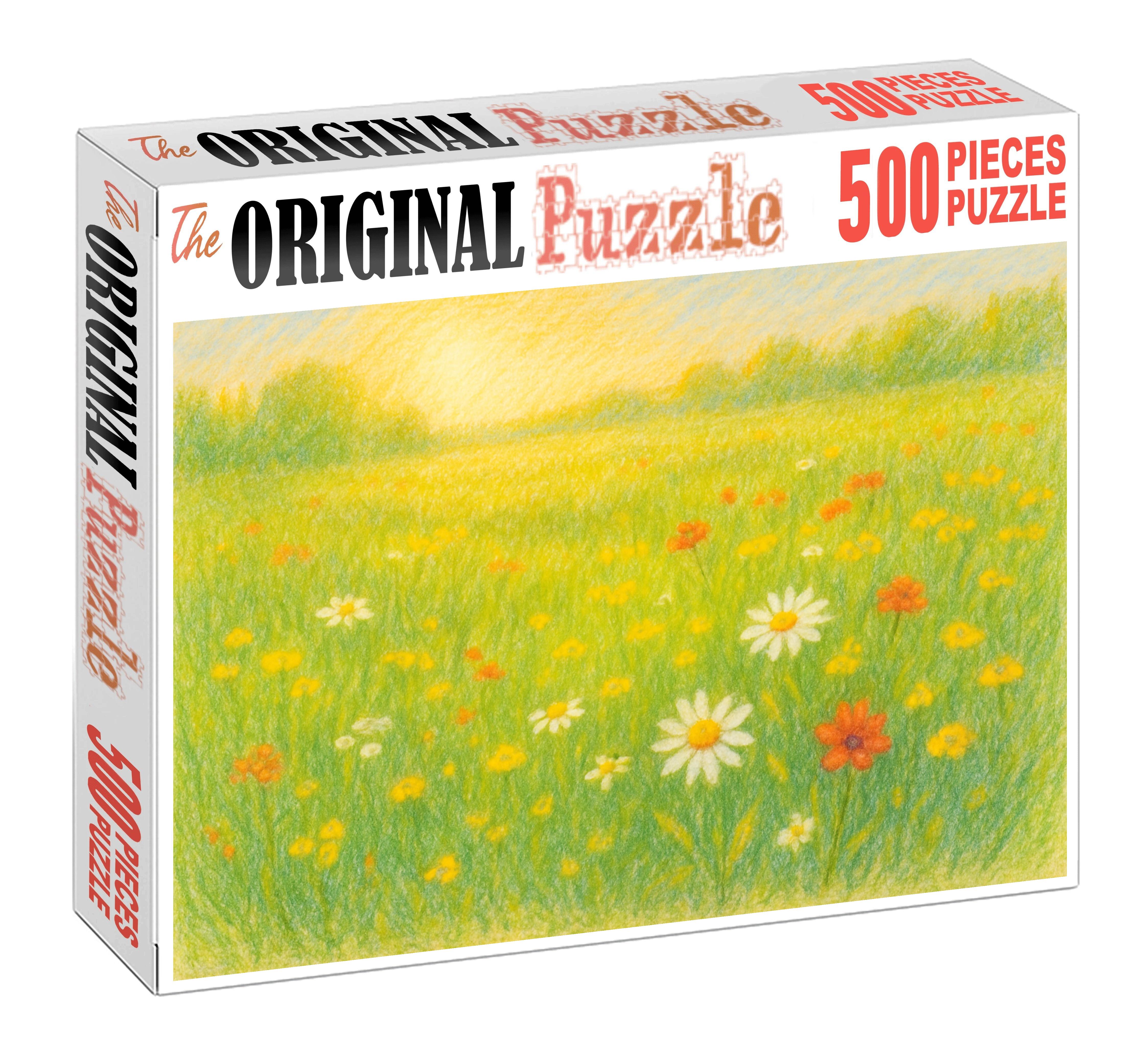 Sunlit Meadow Study Colored Pencil Layers With Gentle Line Definition Large Format Puzzle
