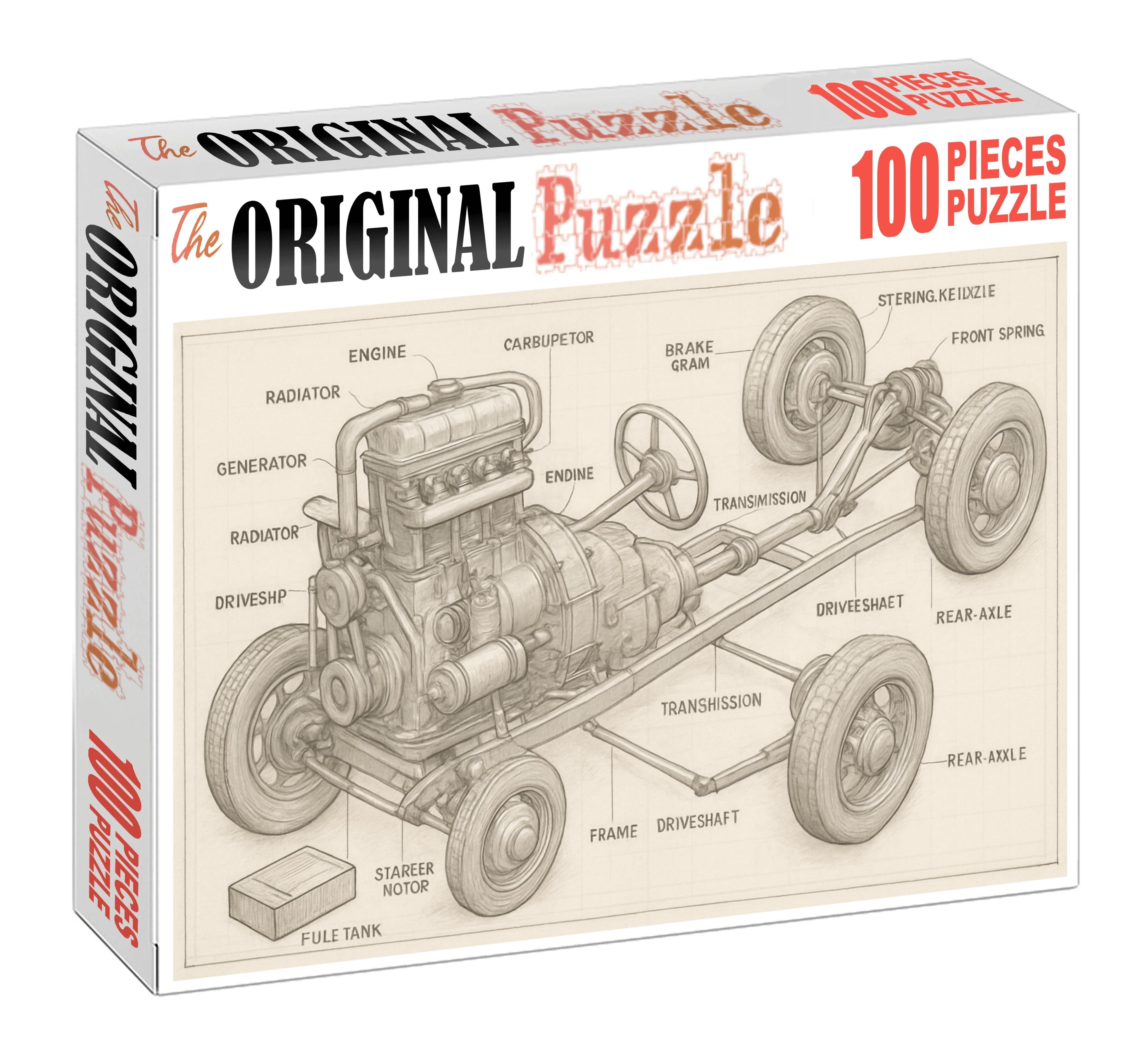 Vintage Vehicle Blueprint Detailed Technical Pencil Illustration Challenging Puzzles
