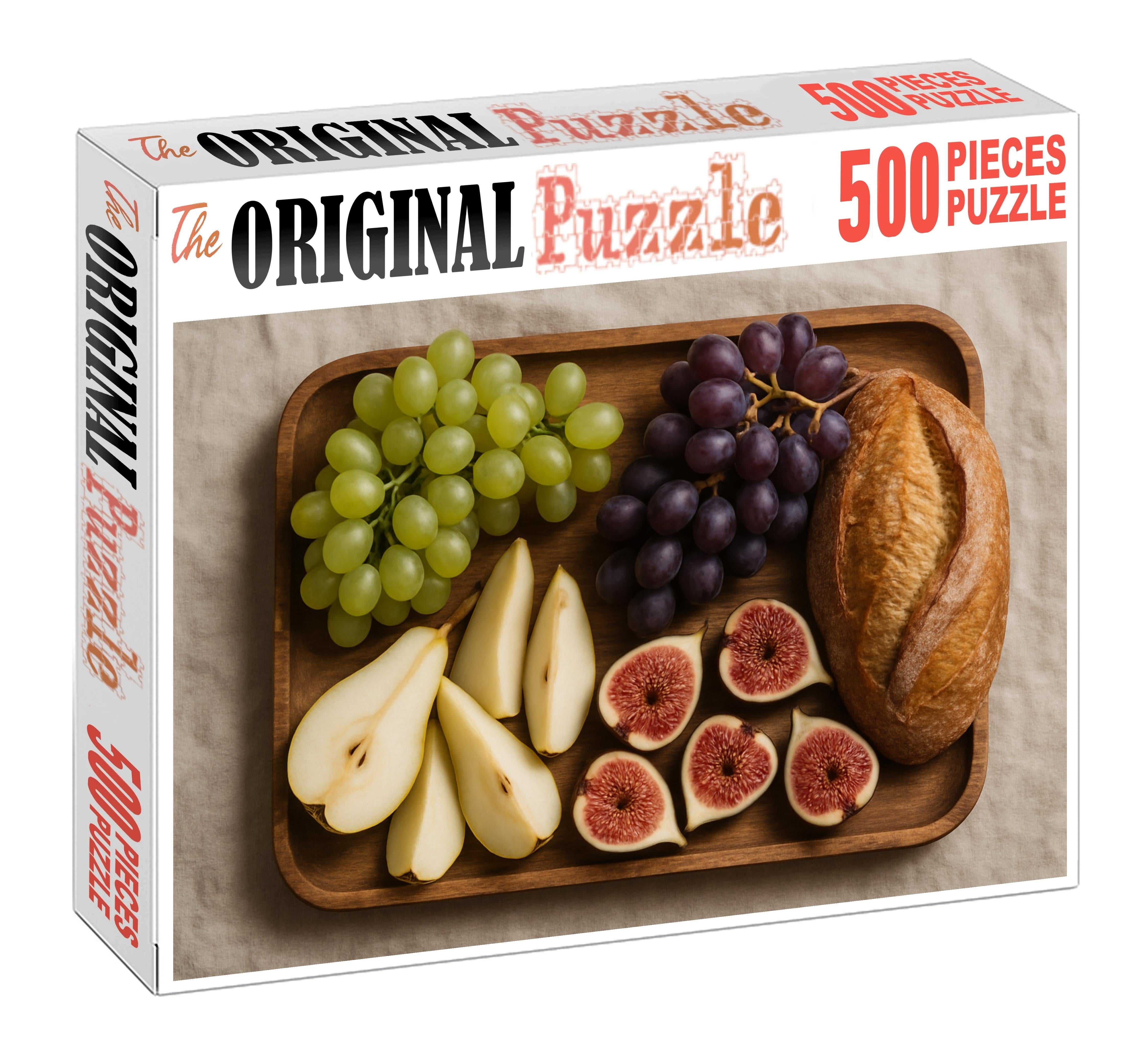 Market Day Cornucopia Fresh Grapes Figs Pears And Rustic Bread Loaf 20 Piece Puzzle