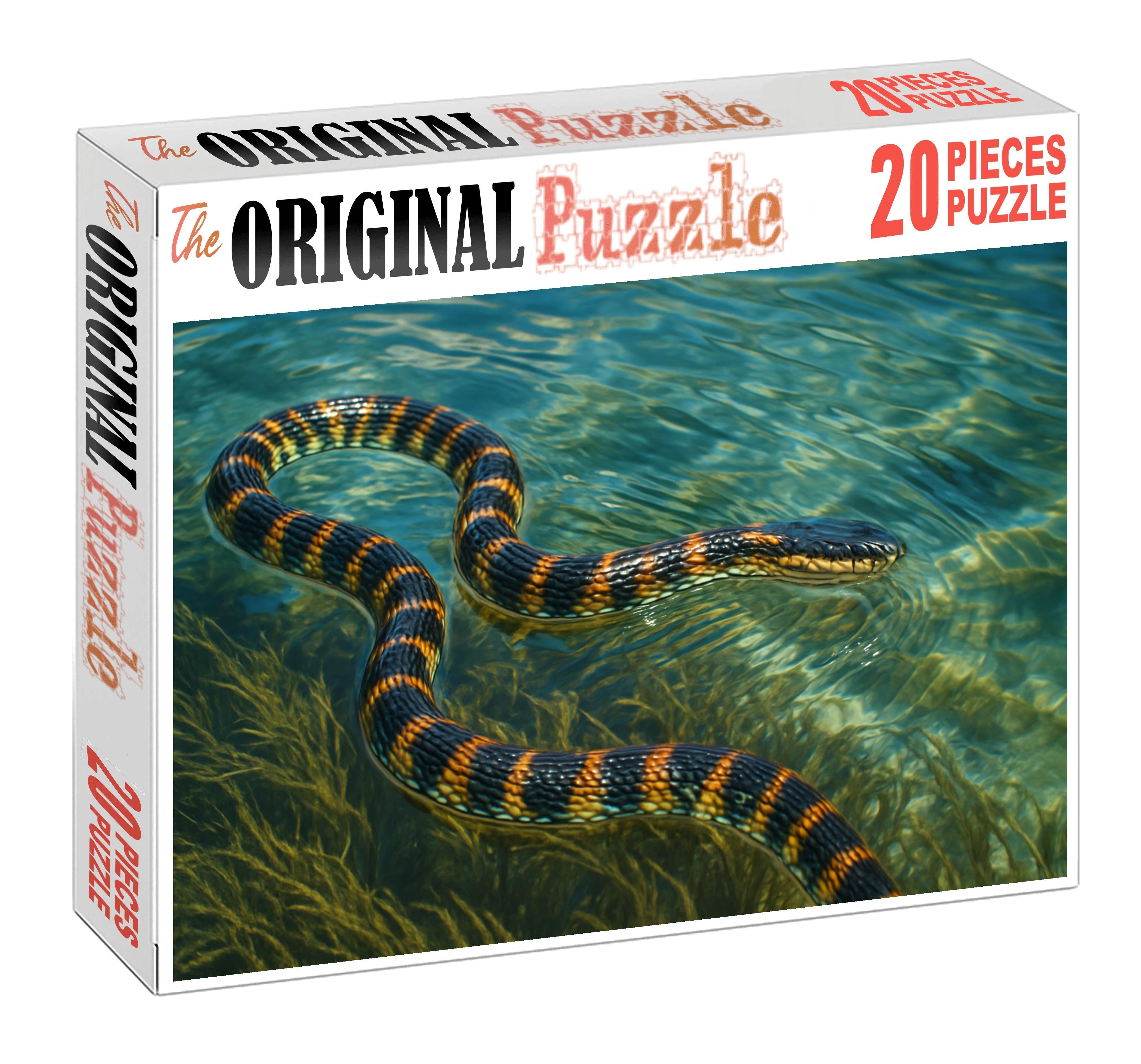 Celestial Ribbon Serpent Slender Aquatic Reptile With Iridescent Scale Bands Mini Puzzle