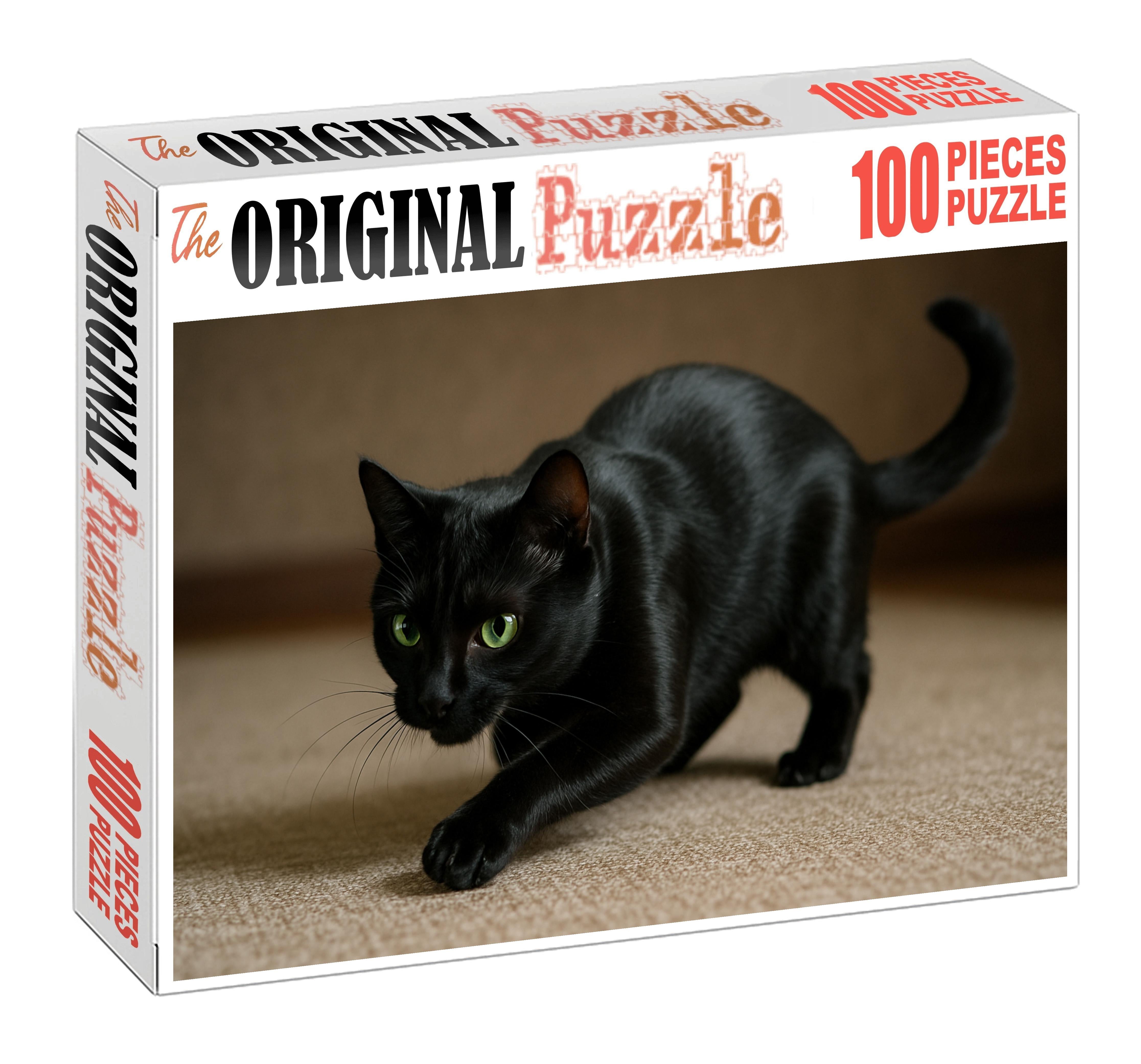 Cinder Flicker Sleek Black Shorthair With Expressive Eyes Mini Puzzle