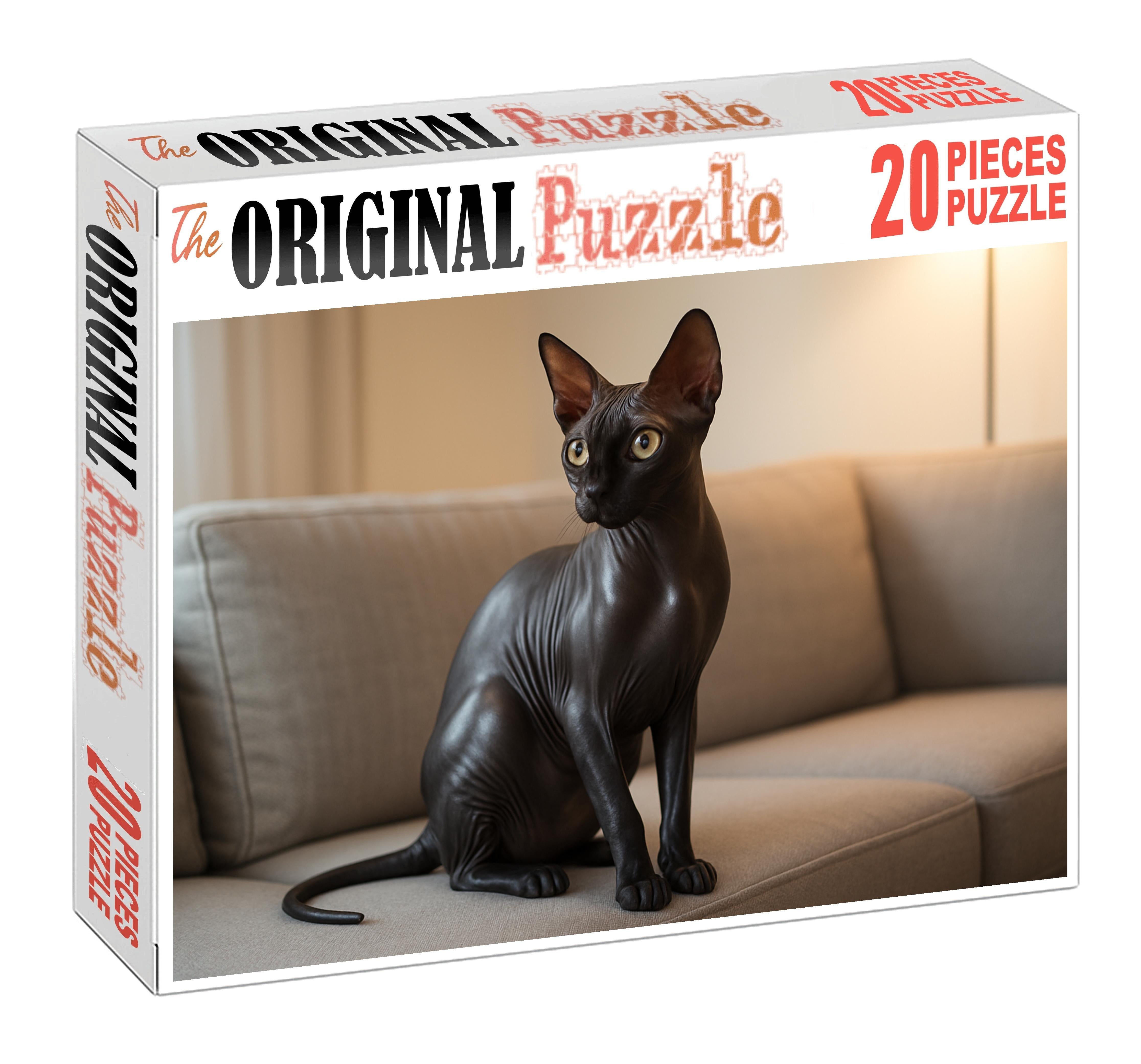 Onyx Gleam Sleek Hairless Cat With Playful Intelligence 200 Piece Puzzle