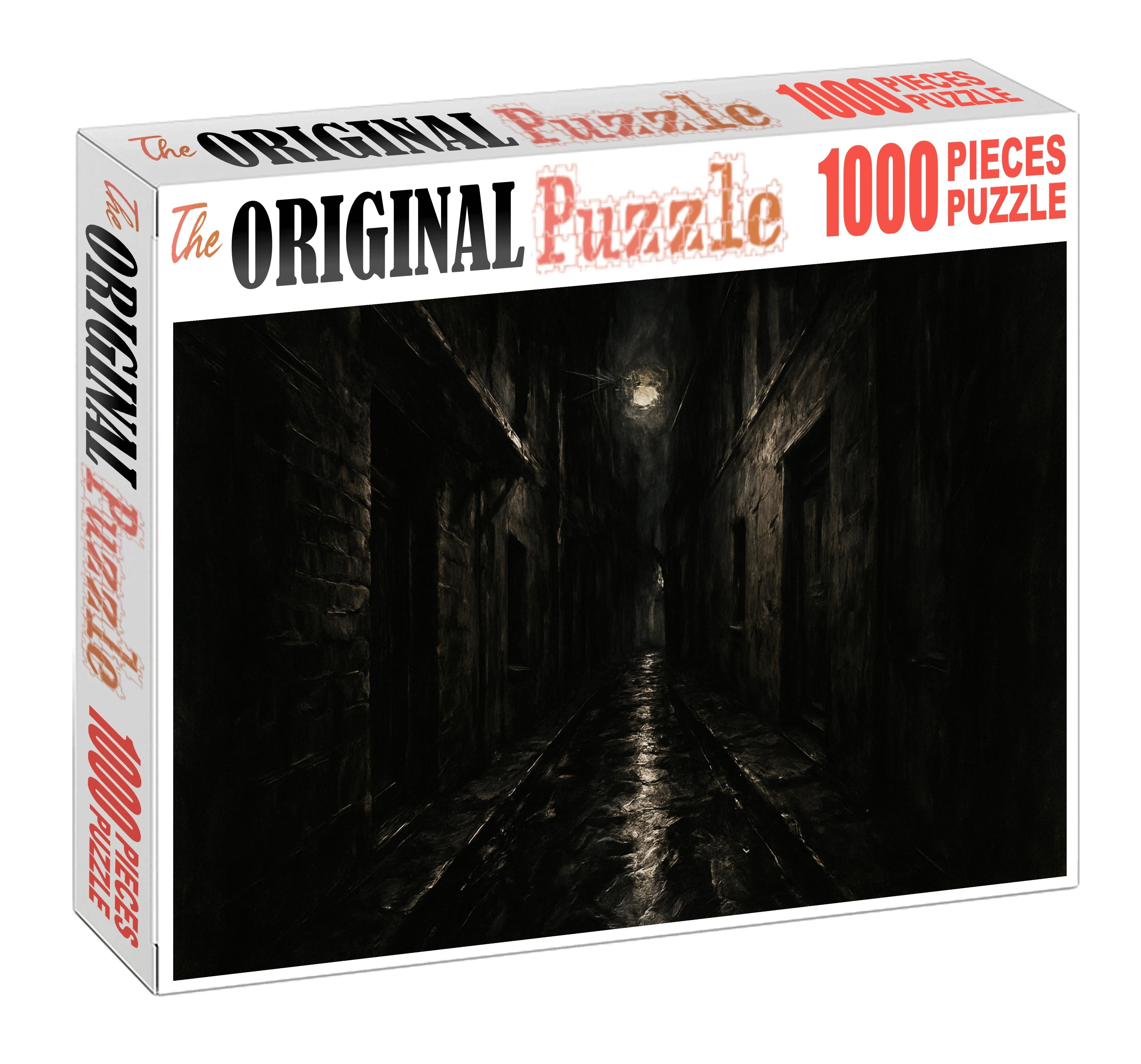 Nocturnal Urban Alley Charcoal Sketch With Dramatic Contrast And Moody Shadows 1000 Piece Puzzle