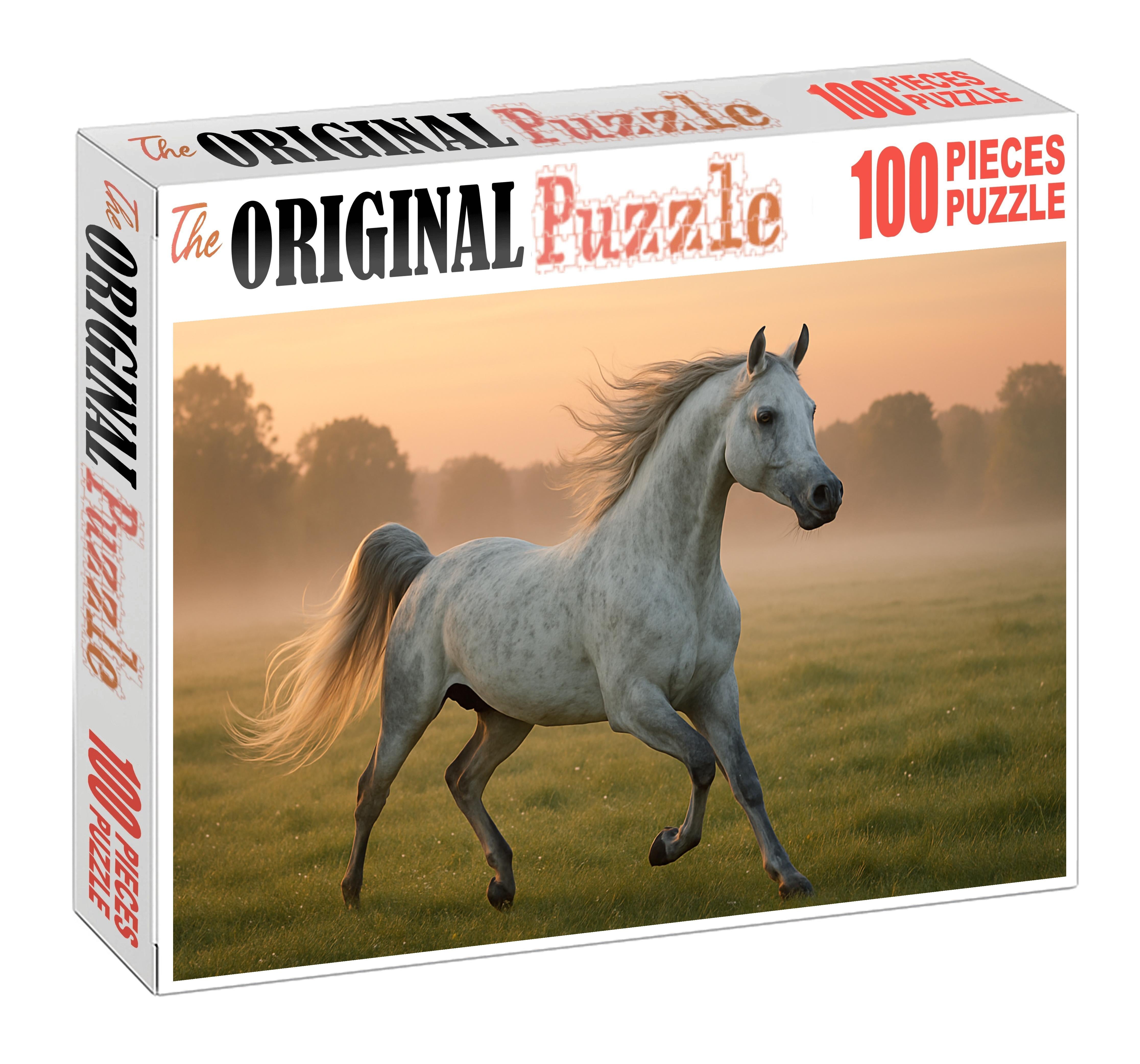 Silver Whisper Graceful Dapple Gray Arabian Stallion With Spirited Energy 50 Piece Puzzle