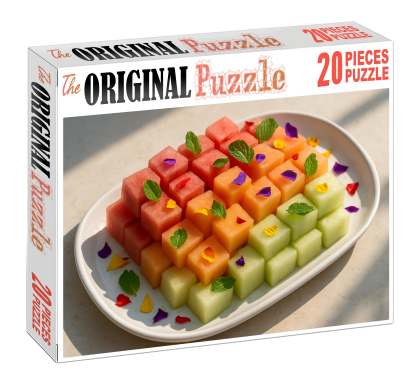 Melon Medley Watermelon Cantaloupe And Honeydew Cubes Large Format Puzzle