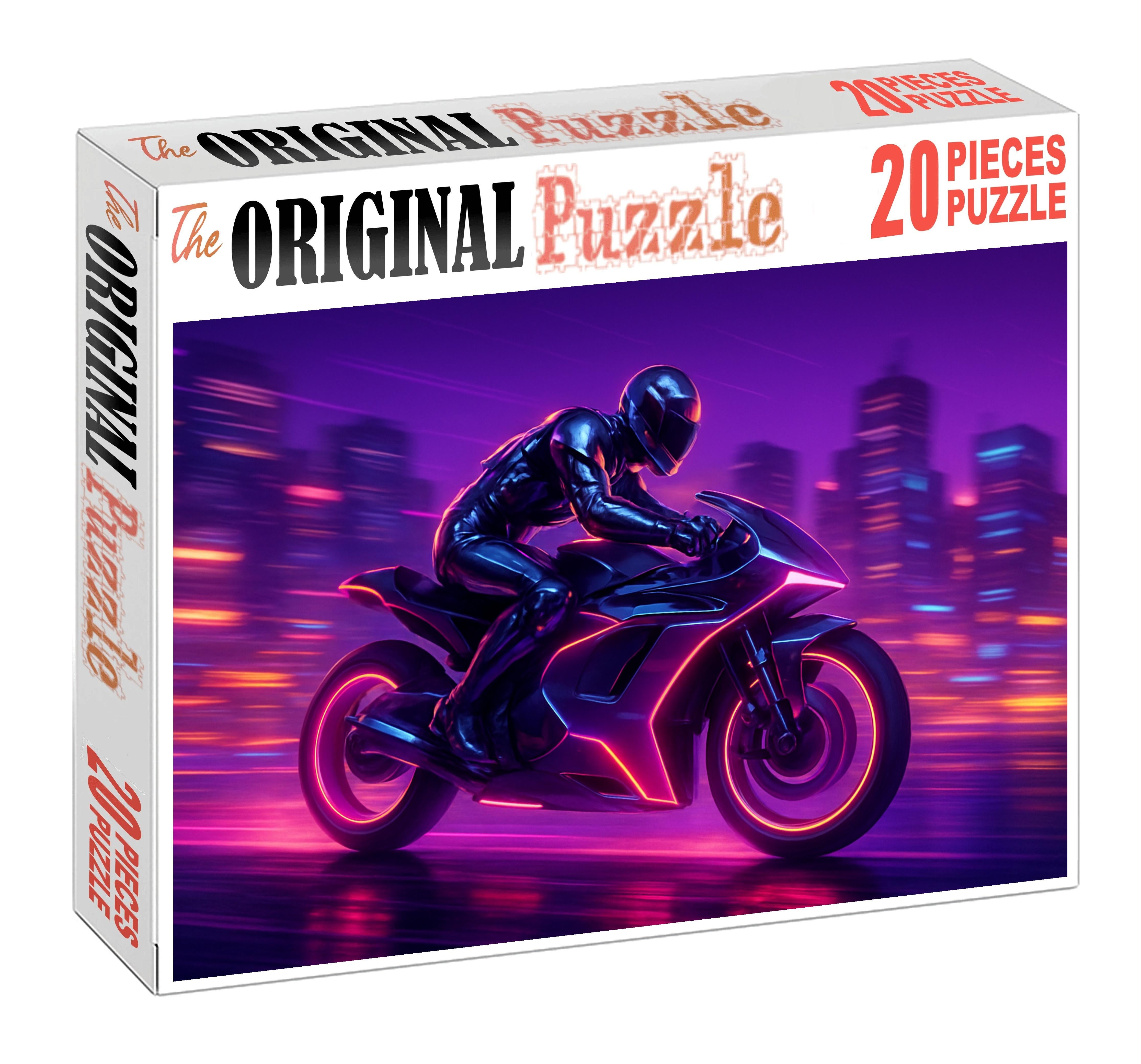 Retro-futurist Racing Saga Chrome Speed And Neon Rush 50 Piece Puzzle