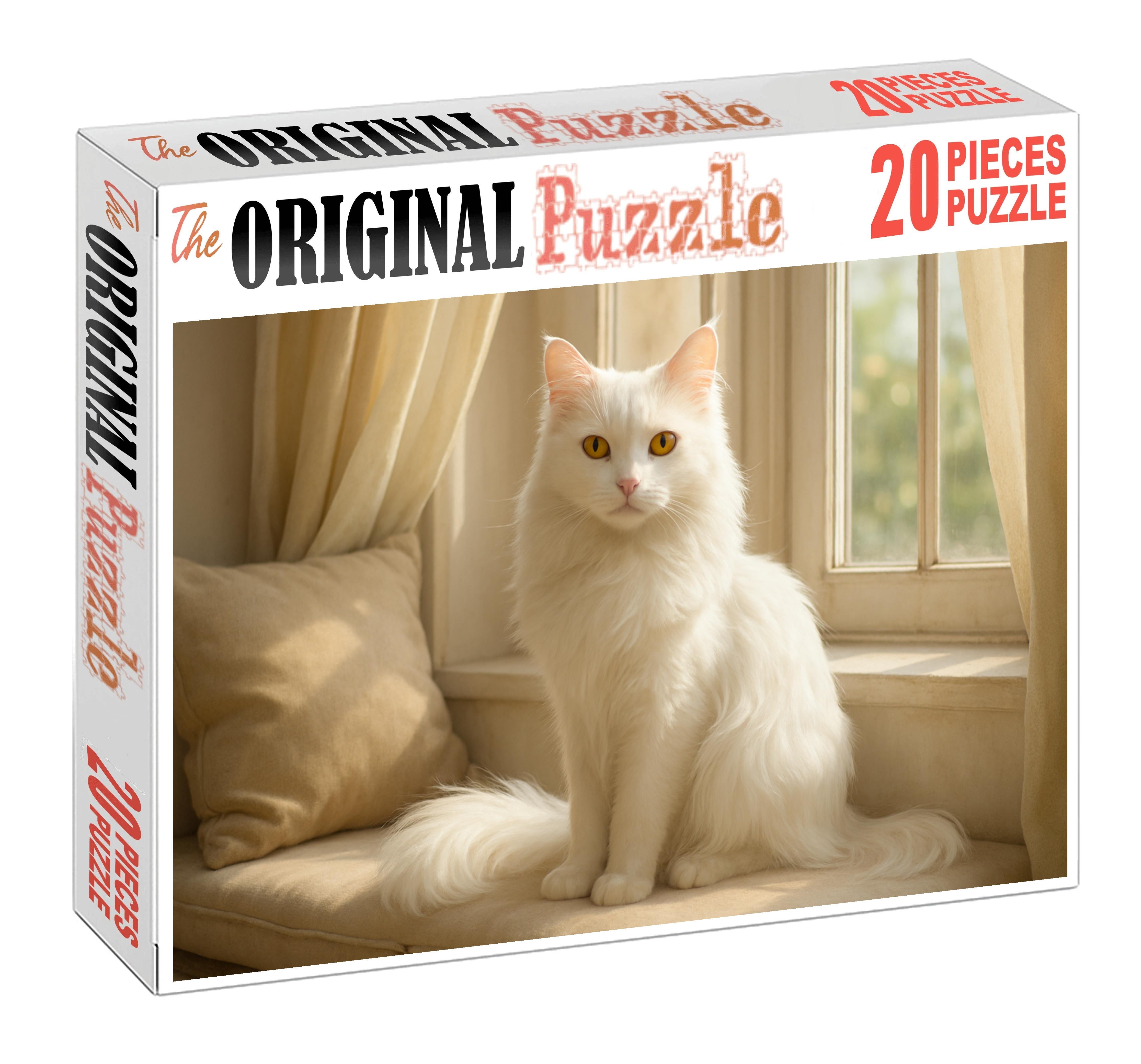 Ivory Cascade Flowing White Angora With Playful Grace Puzzle Challenge