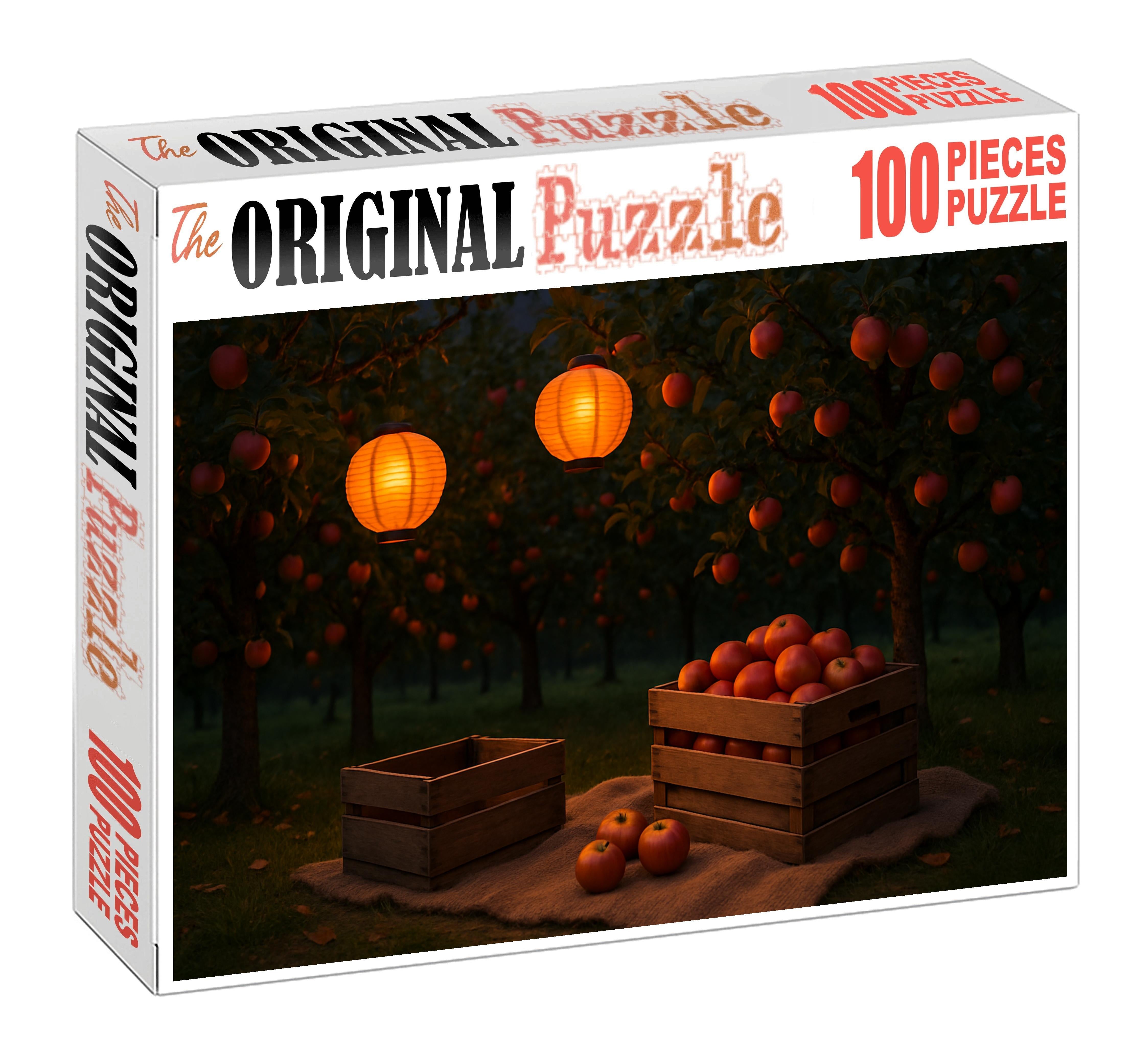 Amber Twilight Orchard Golden Fruits And Lanterns Among Autumn Trees 100 Piece Puzzle