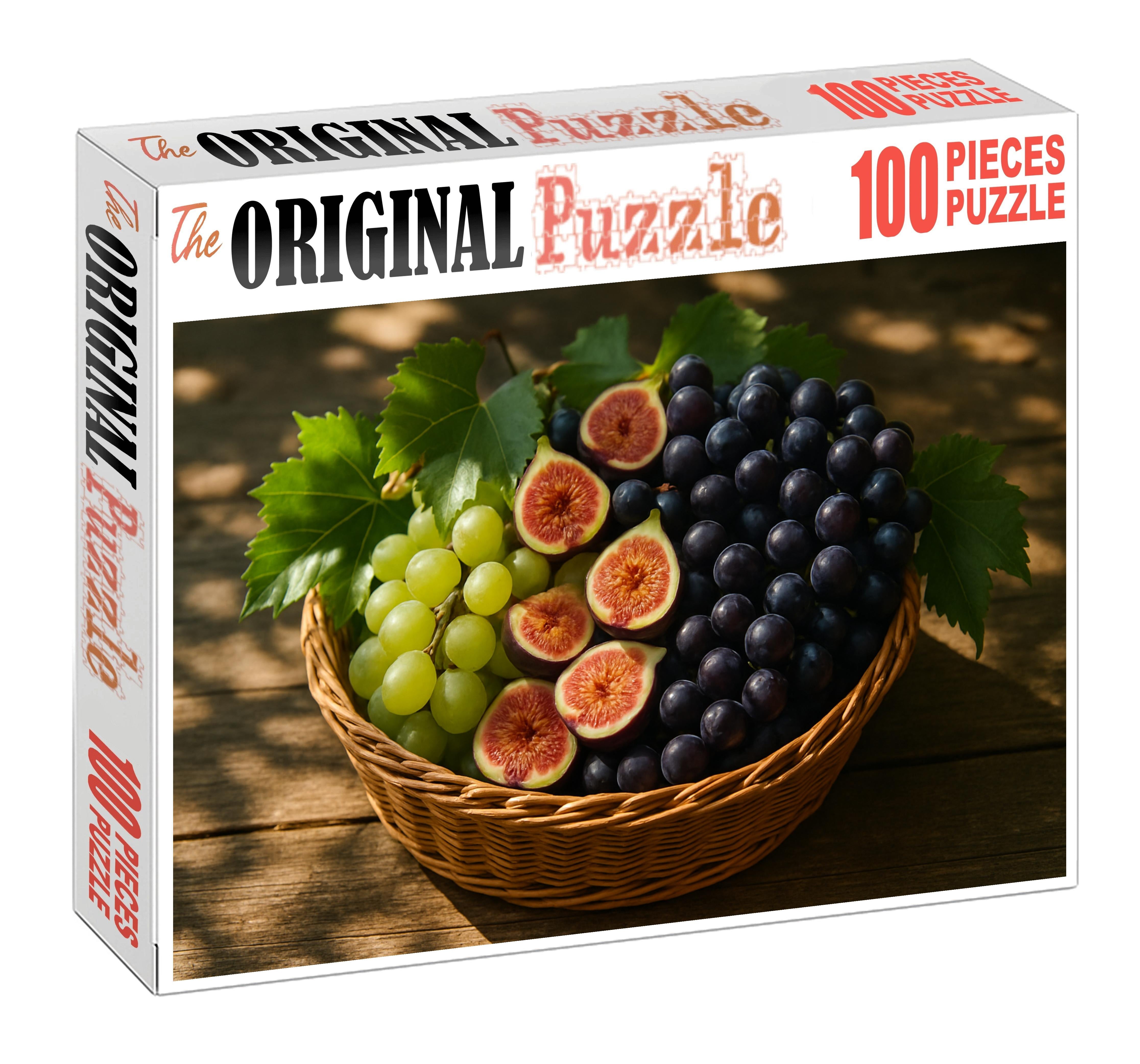 Lush Vineyard Basket Handpicked Grapes And Figs With Leafy Greens Puzzle Challenge