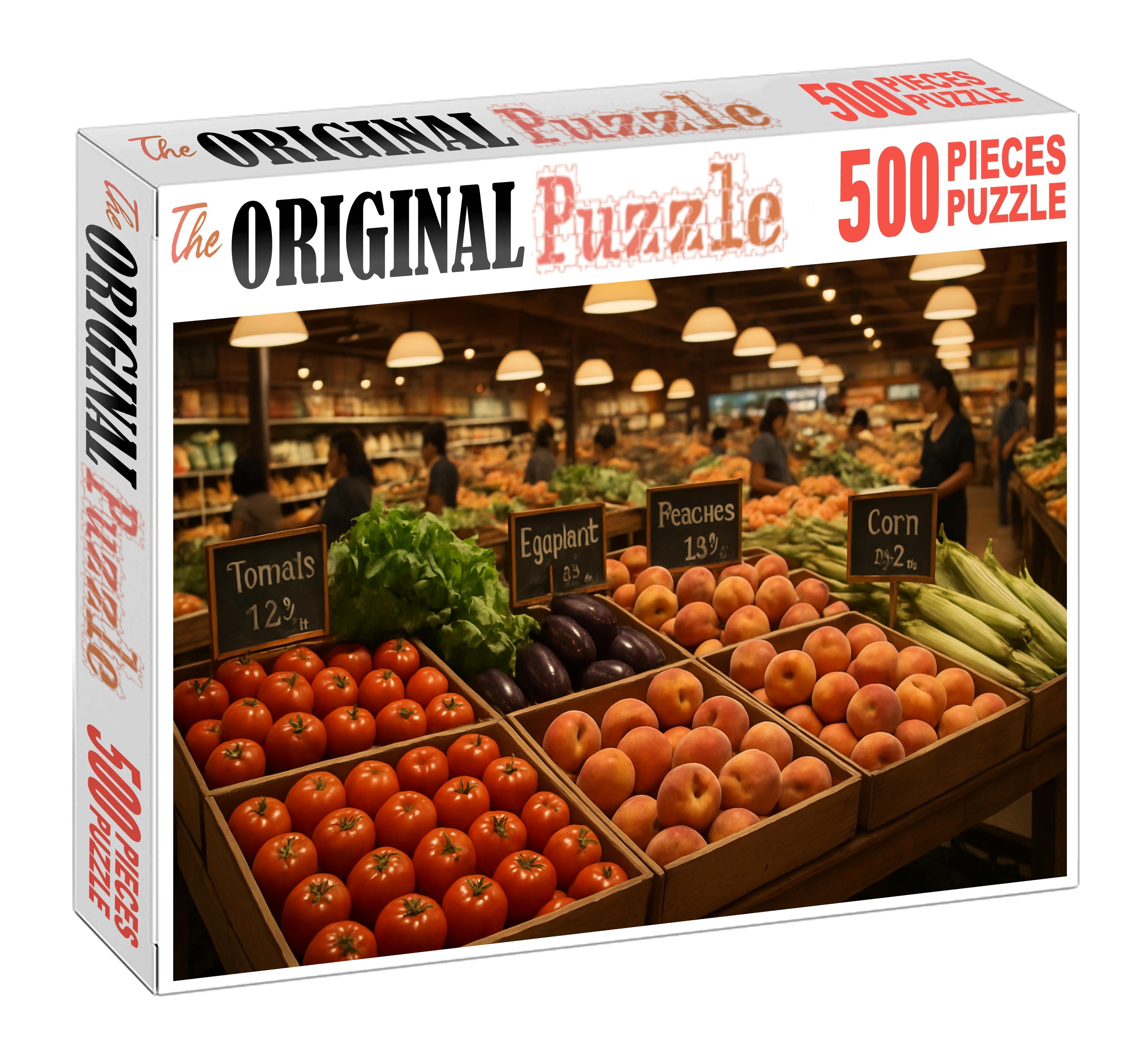 Fresh Market Lane Vibrant Produce Aisle With Seasonal Fruits And Vegetables Premium Puzzle Pieces