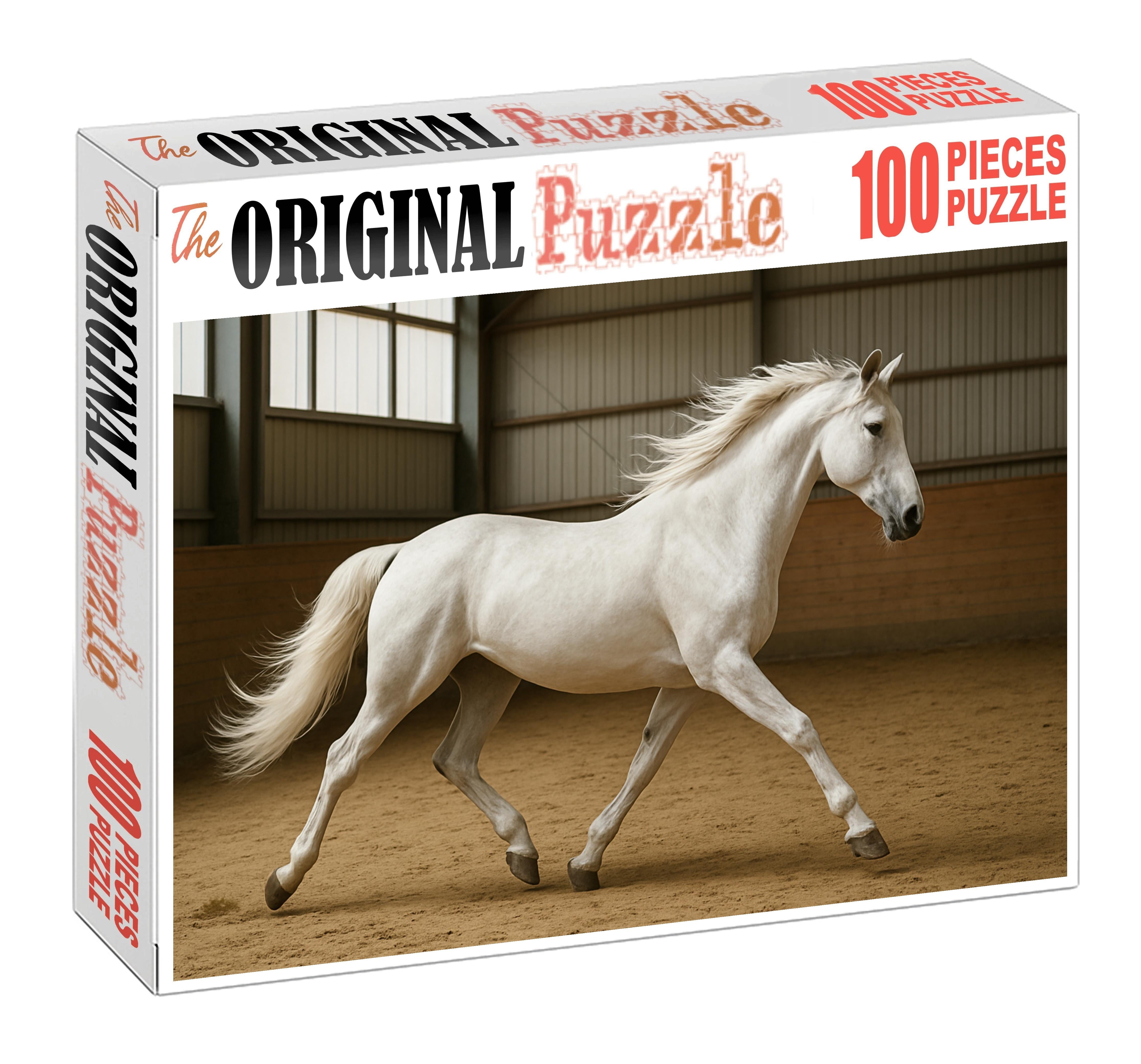 Silver Lace Dressage Star Elegant White Warmblood Mare With Poised Movement Custom Jigsaw Puzzle