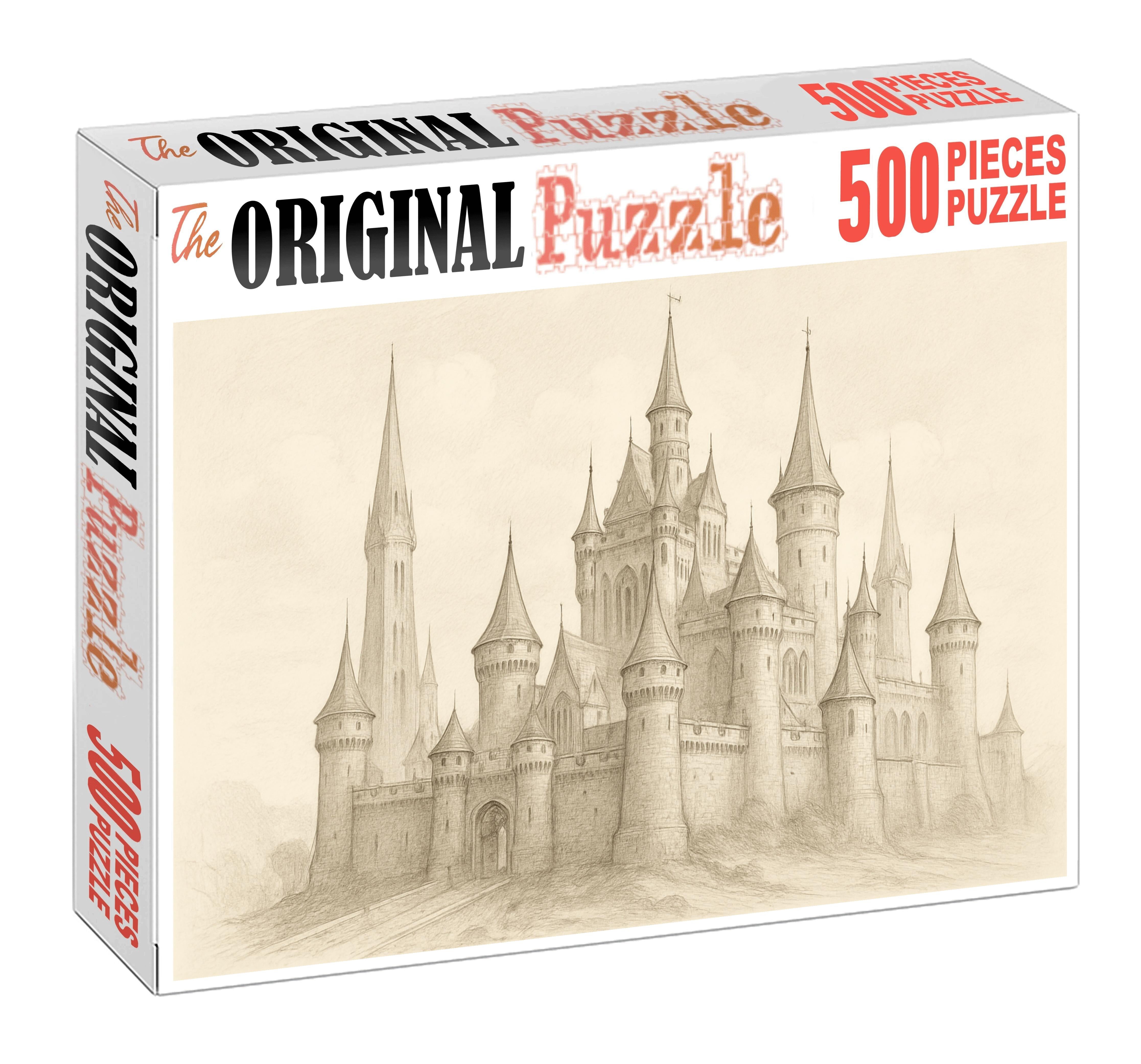 Fantasy Architecture Draft Elaborate Pencil Sketch Of Imagined Castle Family Puzzles