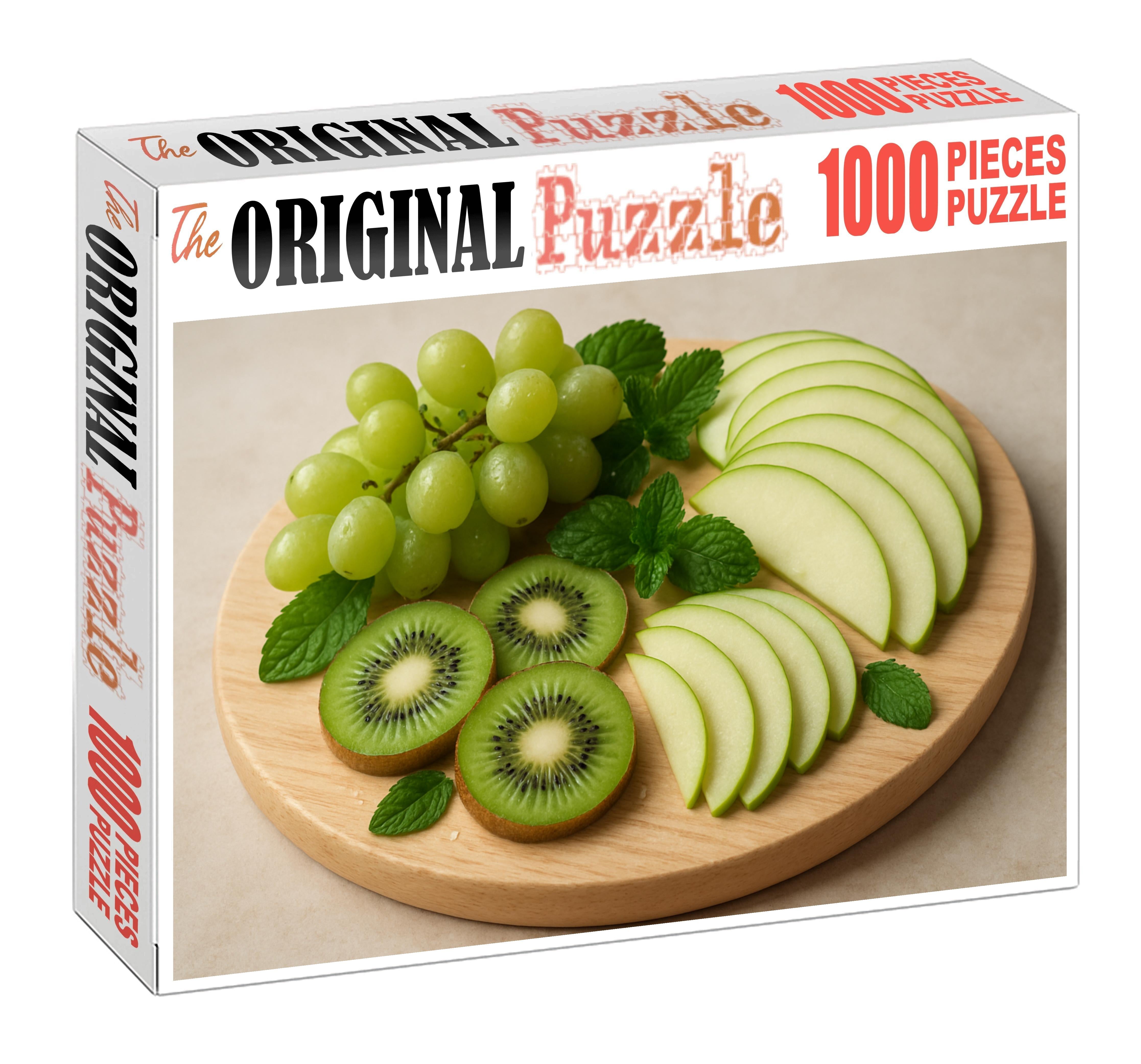 Juicy Orchard Platter Sliced Kiwi Green Grapes And Sliced Green Apples Premium Puzzle Pieces