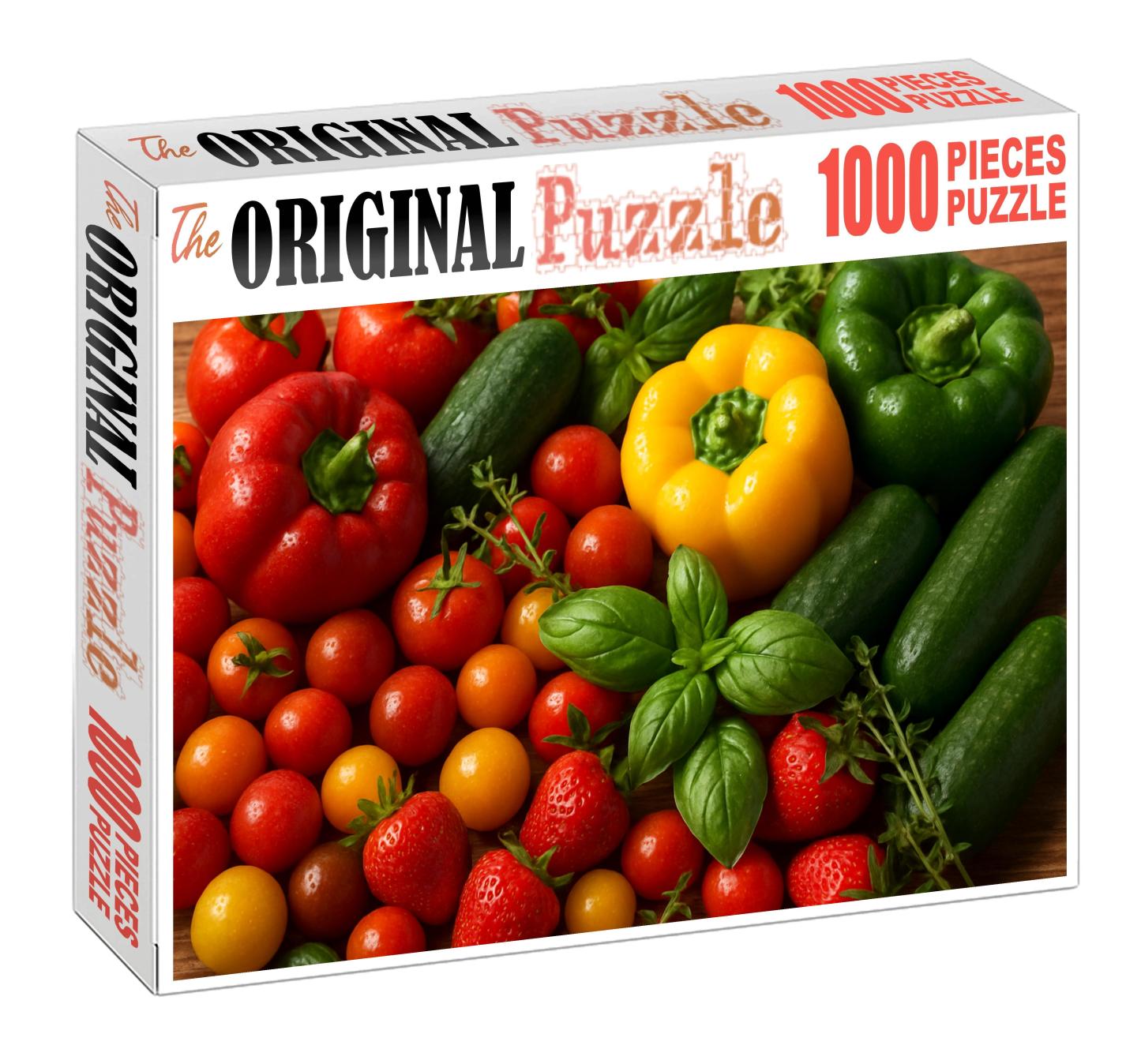 Garden Symphony Fresh Garden Vegetables And Fruits Intertwined With Herb Garnishes Premium Puzzle Pieces