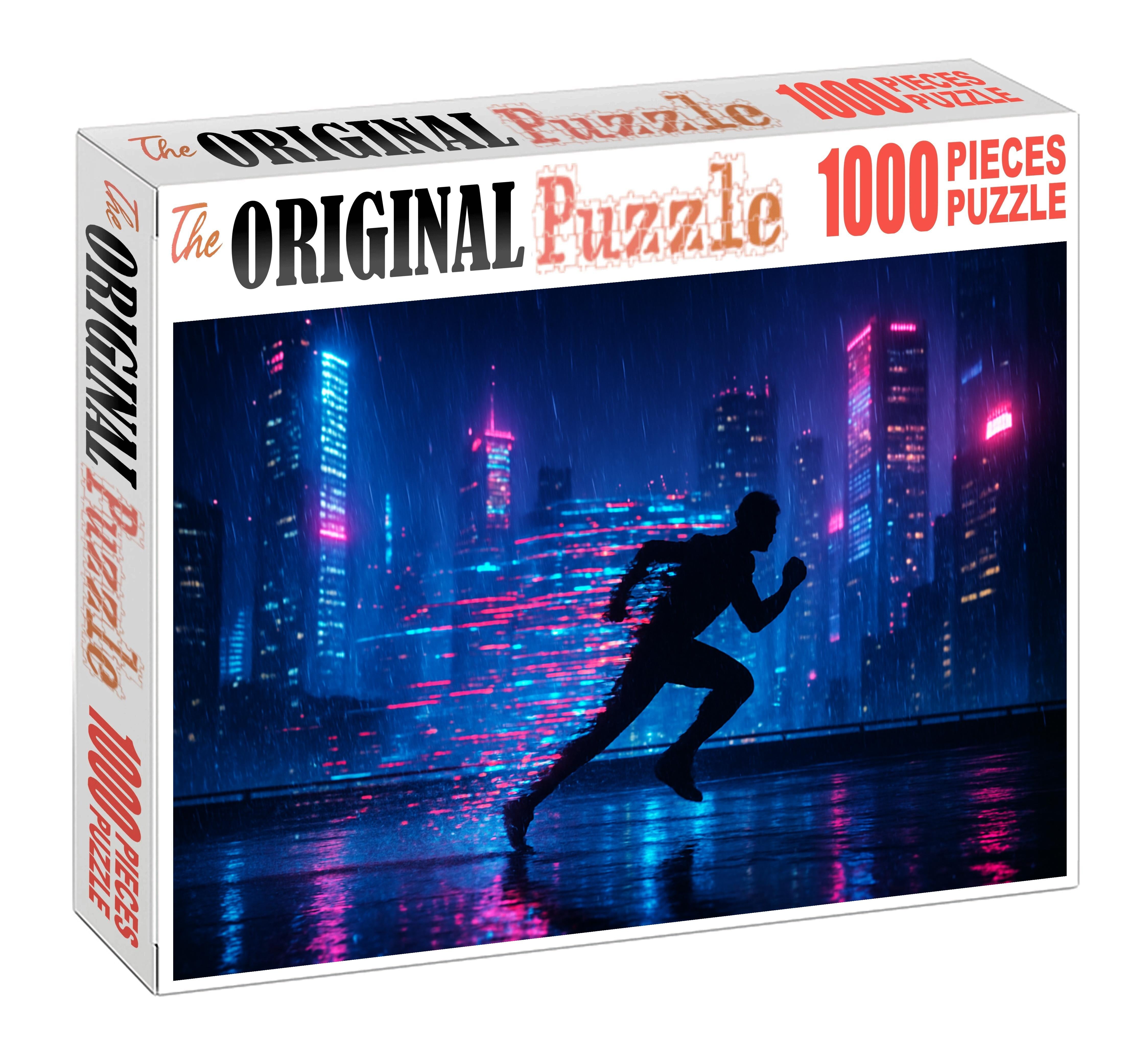 Synthwave Skyline Runner Neon Nights And Digital Dreams Premium Puzzle Pieces