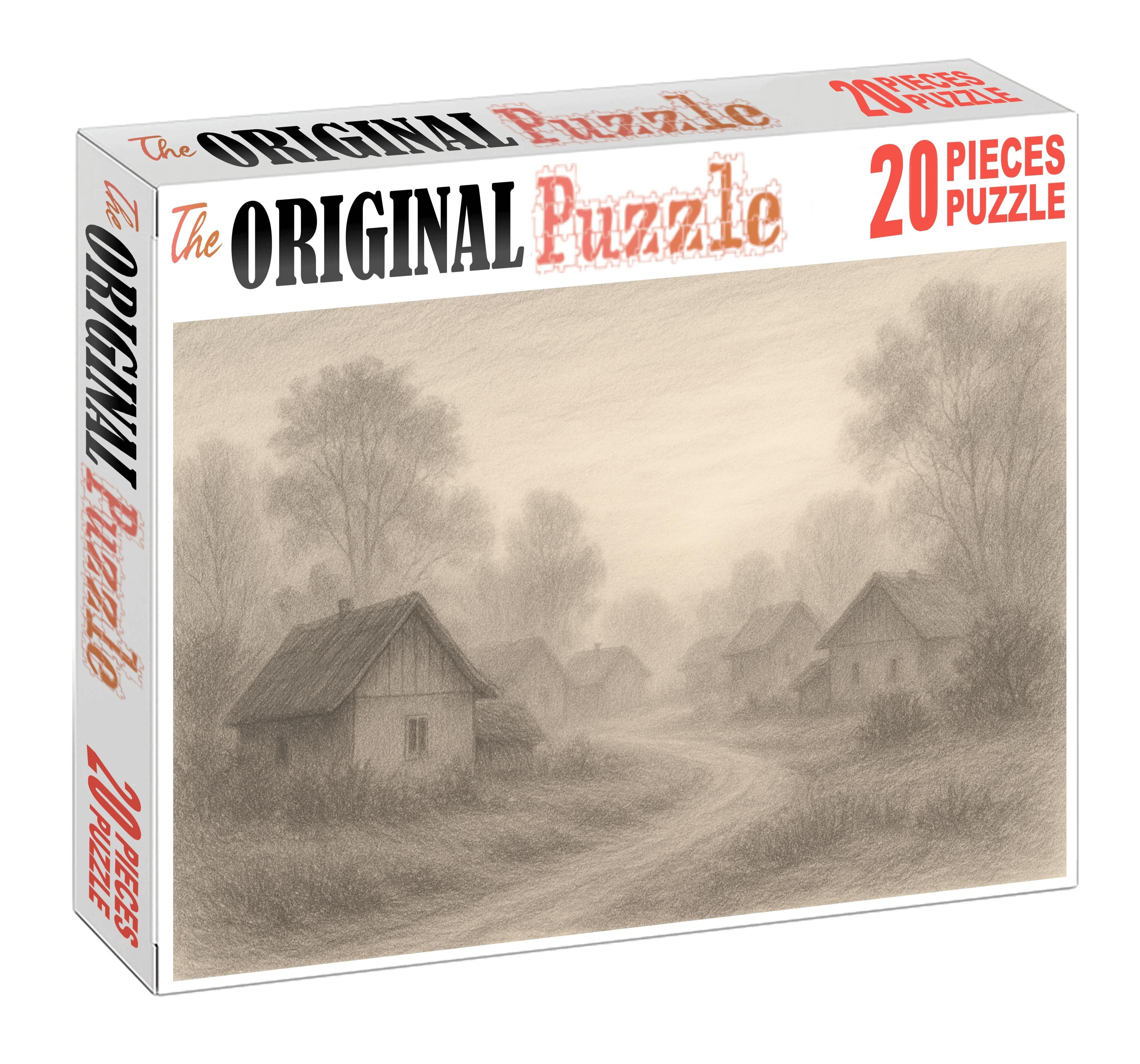 Quiet Village Dawn Soft Pencil Sketch Of Countryside Homes 20 Piece Puzzle